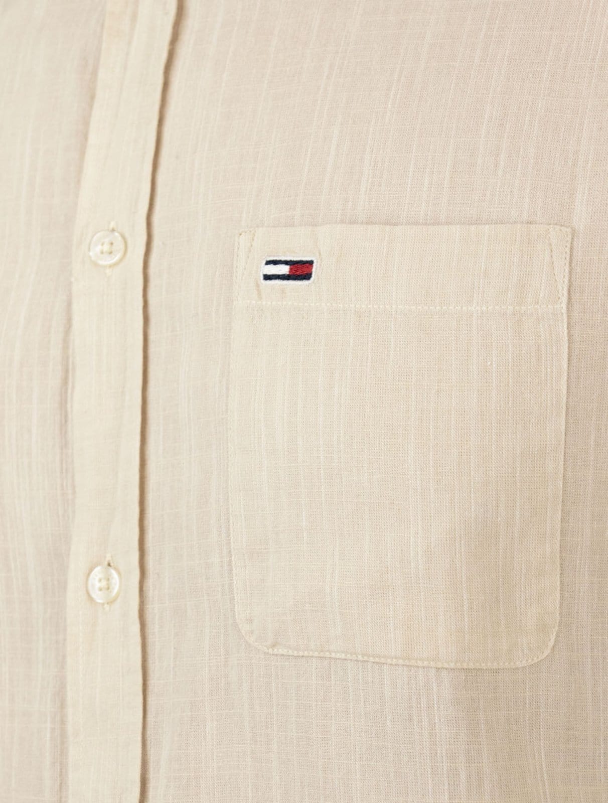 Vista 2 Camisa Tommy Jeans Masculina Regular Linen Blend Pocket Areia Mescla Tommy Jeans bege