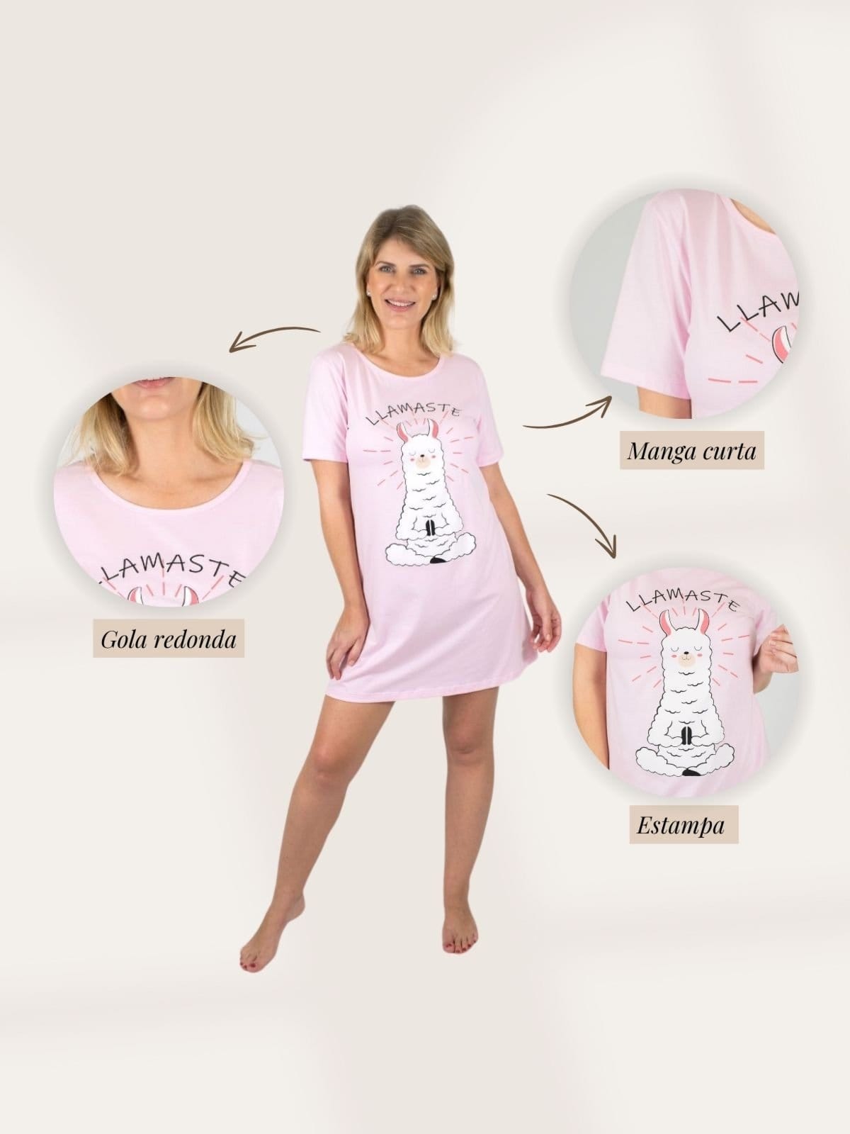 Vista 2 Camisola Algodão Piante Manga Curta lhamaste Piante rosa