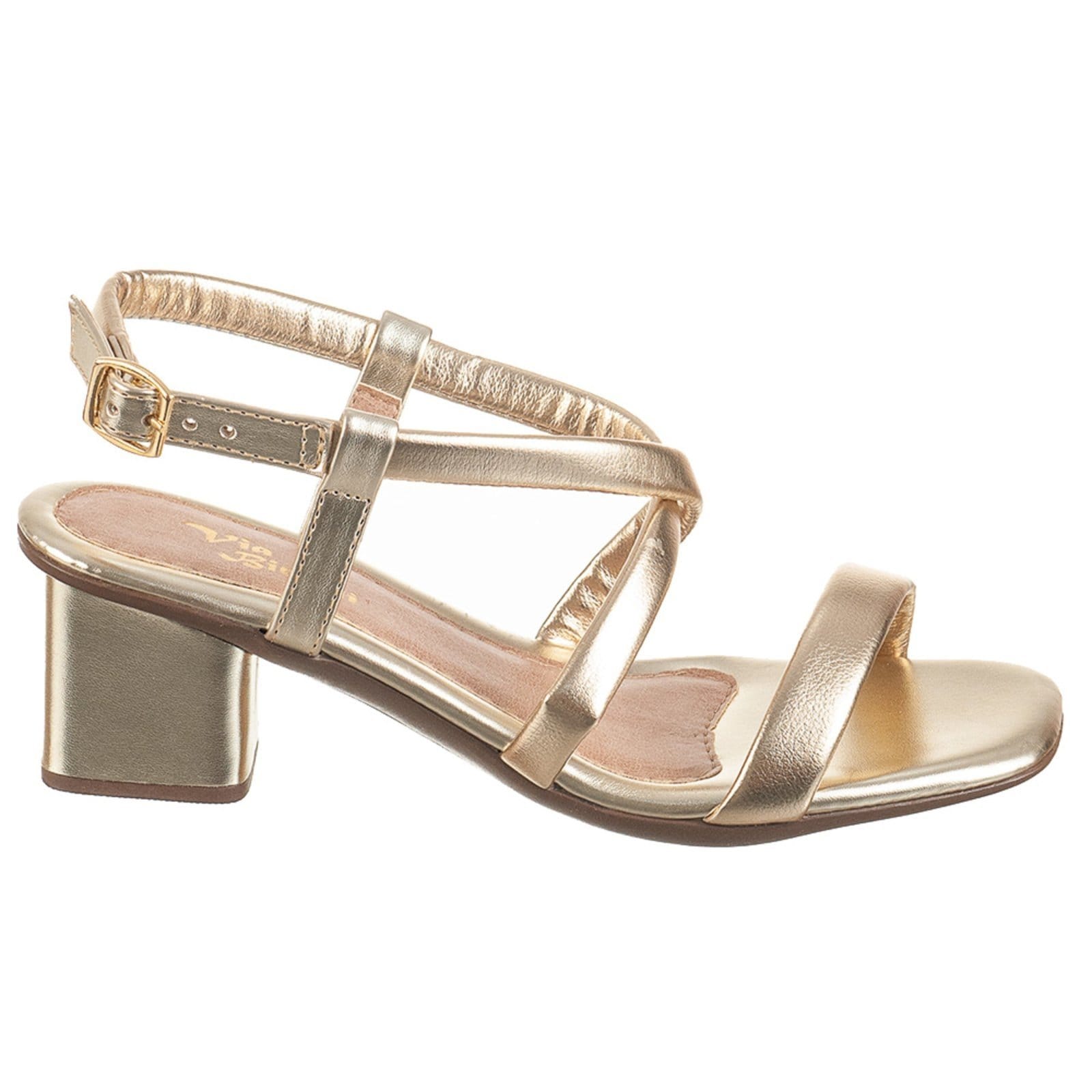 Vista 2 Sandália Feminina Salto Médio Com Tiras Soft Conforto Moda VIA BIRIGUI dourado