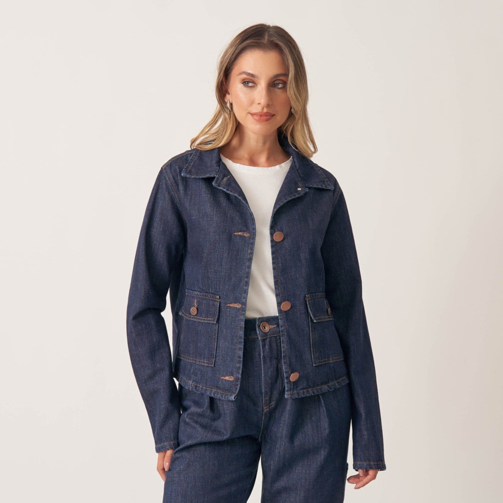 Jaqueta Camisa Jeans Bolso Cargo Pence