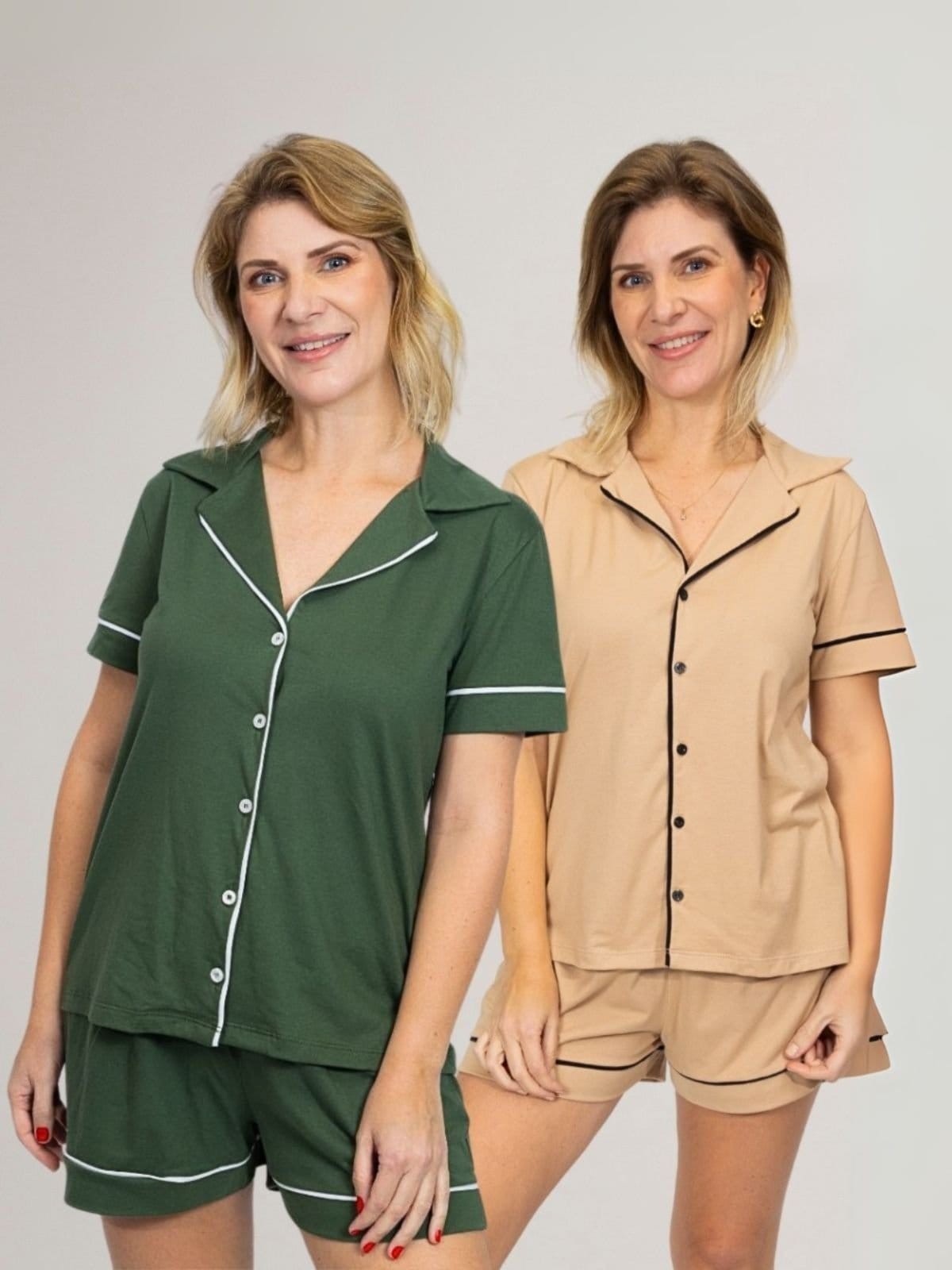 KIT Pijama Americano Curto Militar + Pijama Americano Curto Areia