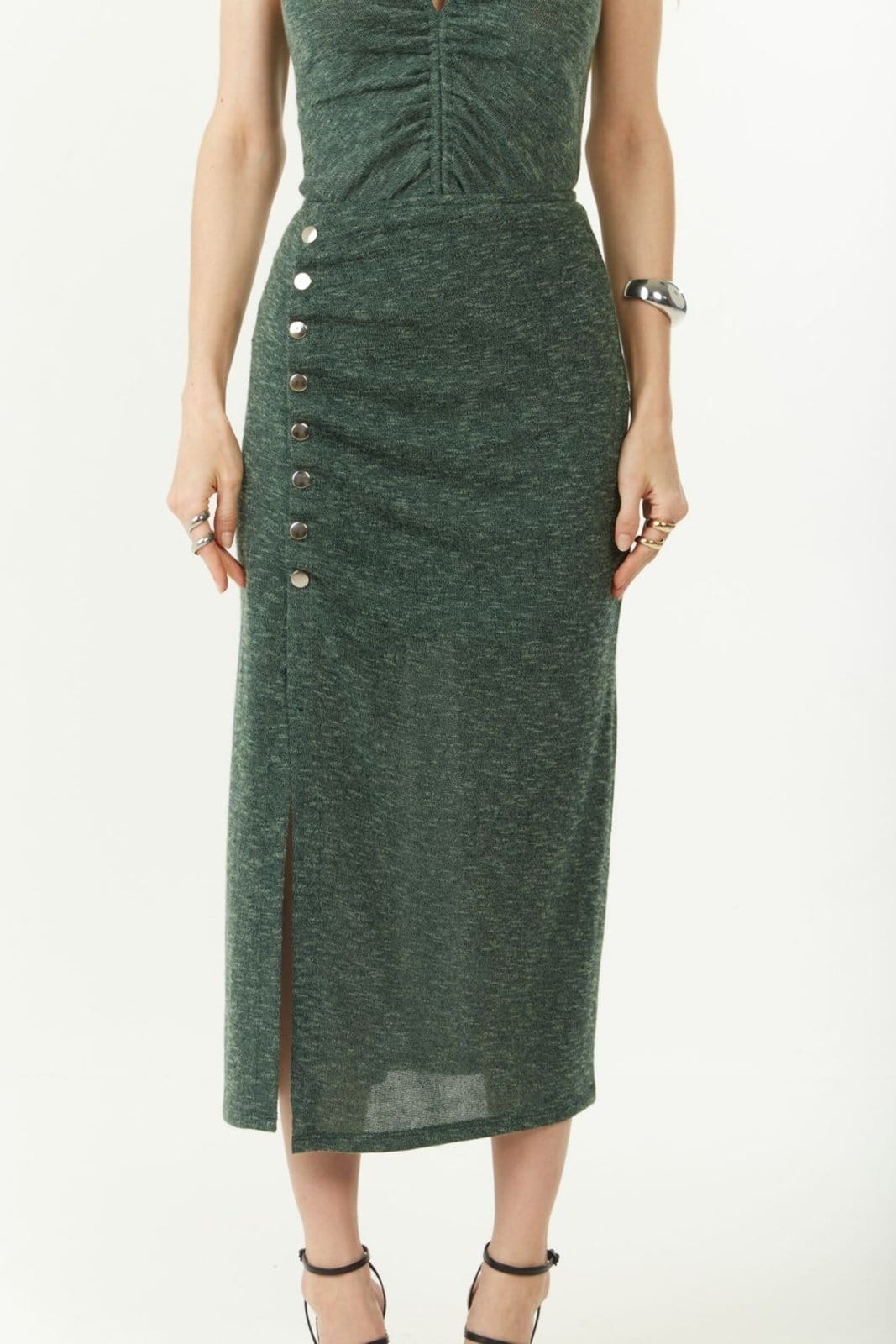 Vista 2 Saia Zinco Lápis Alta Midi Zinco rosa