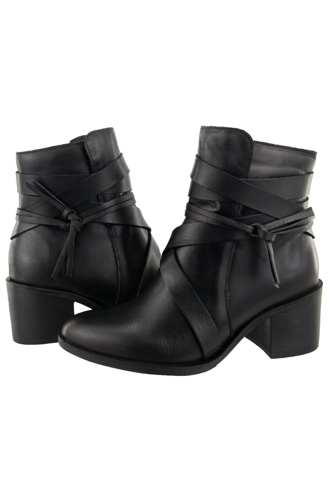 Vista 2 Bota Tranças em Couro Conforto Cano Médio Maria Paula MARIA PAULA preto