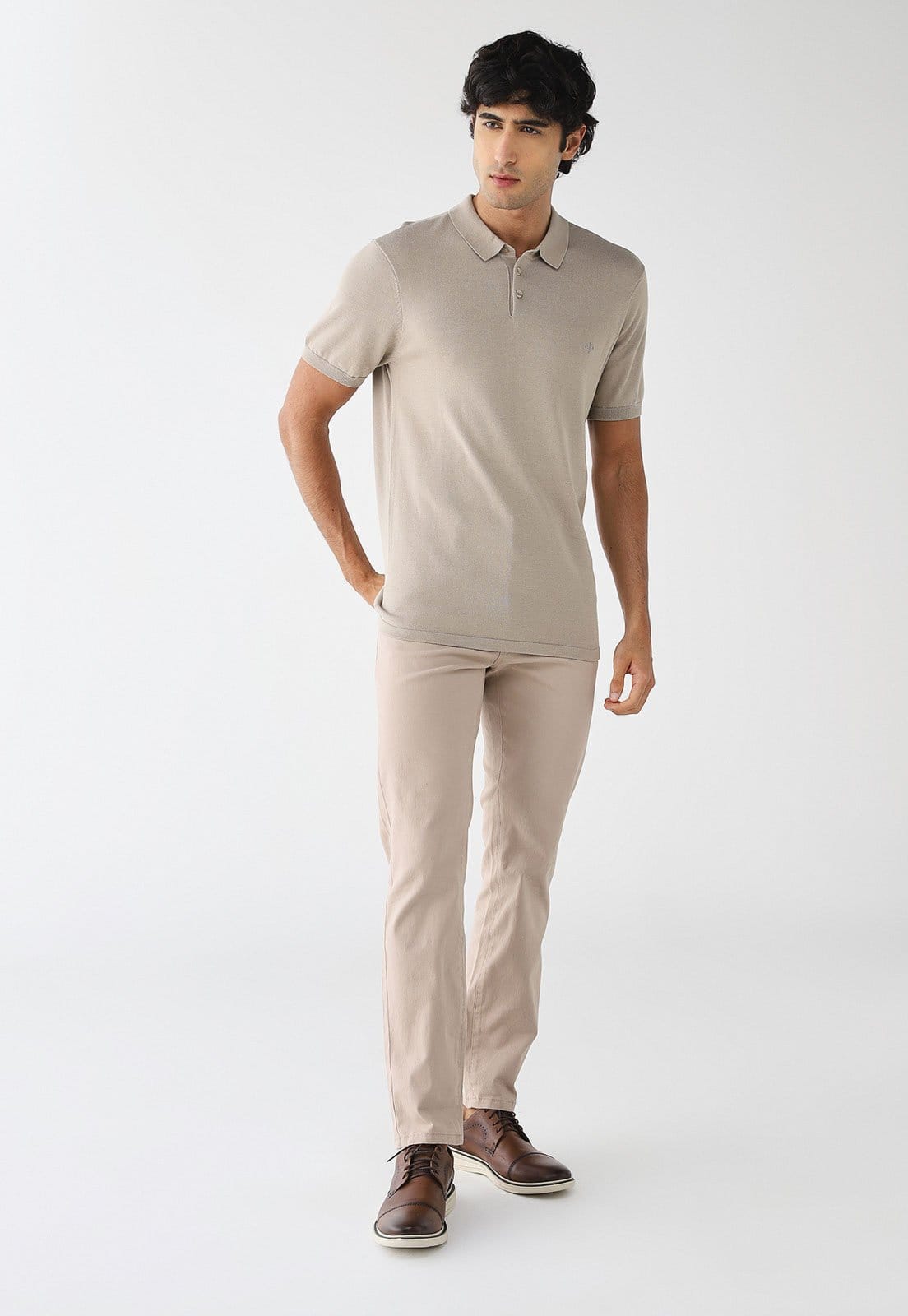 Vista 2 Camisa Polo Dudalina Regular Icon Dudalina bege