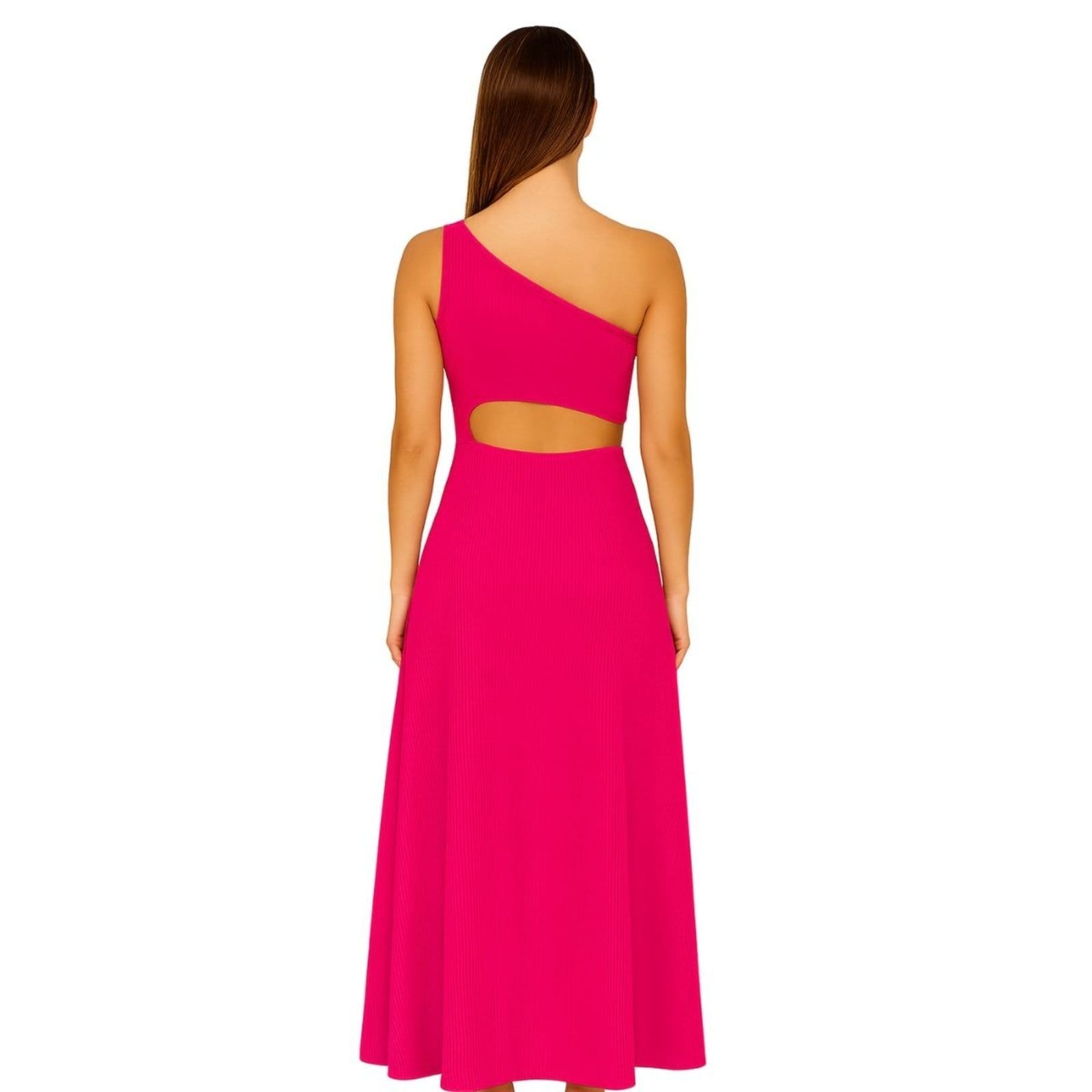 Vista 2 Vestido Vih Triny Longo Assimétrico com Fenda e Recorte Lateral Elegância Moderna Vih Triny rosa