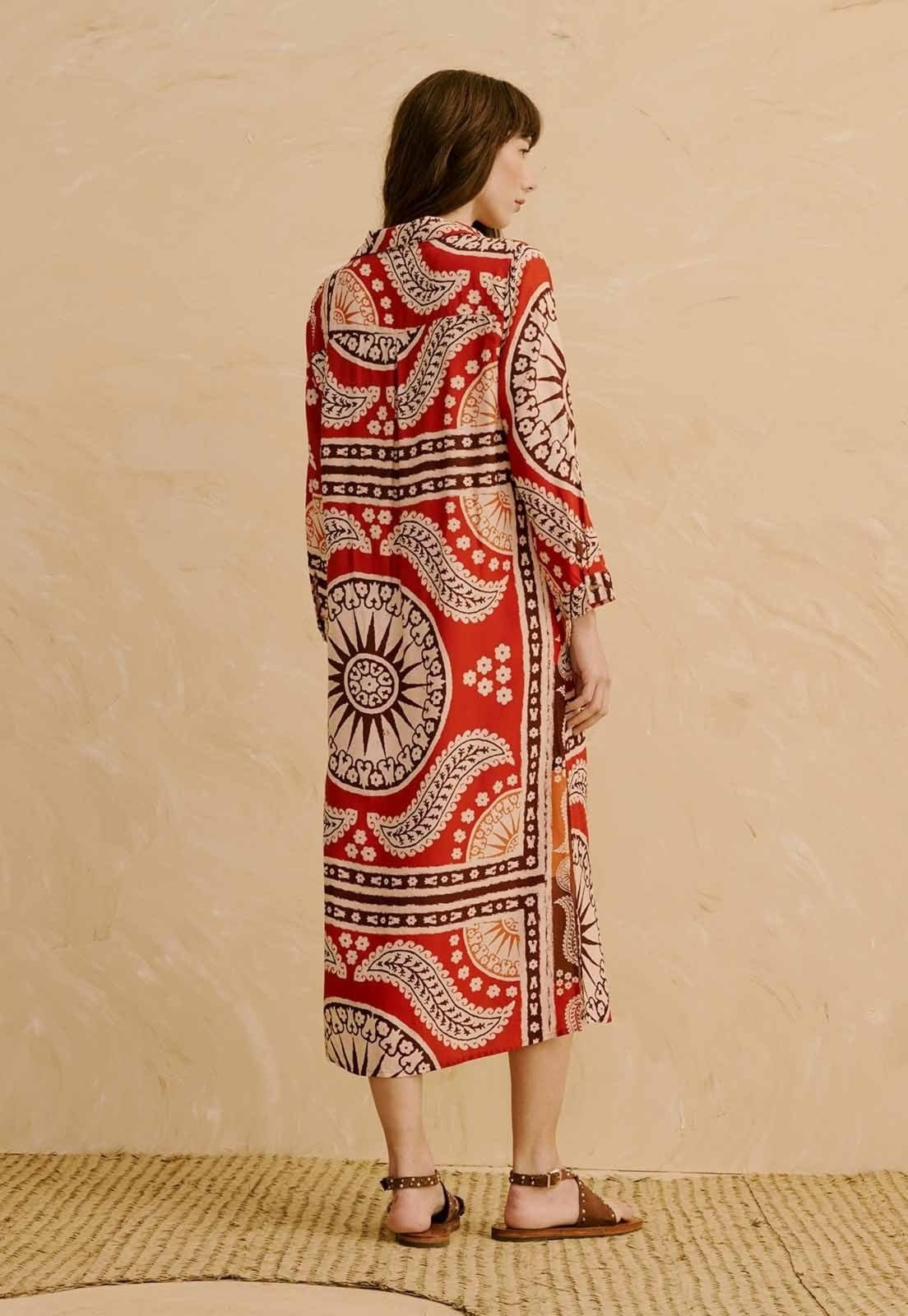 Vista 2 Vestido Chemise Estampado Incaica CaCay marrom