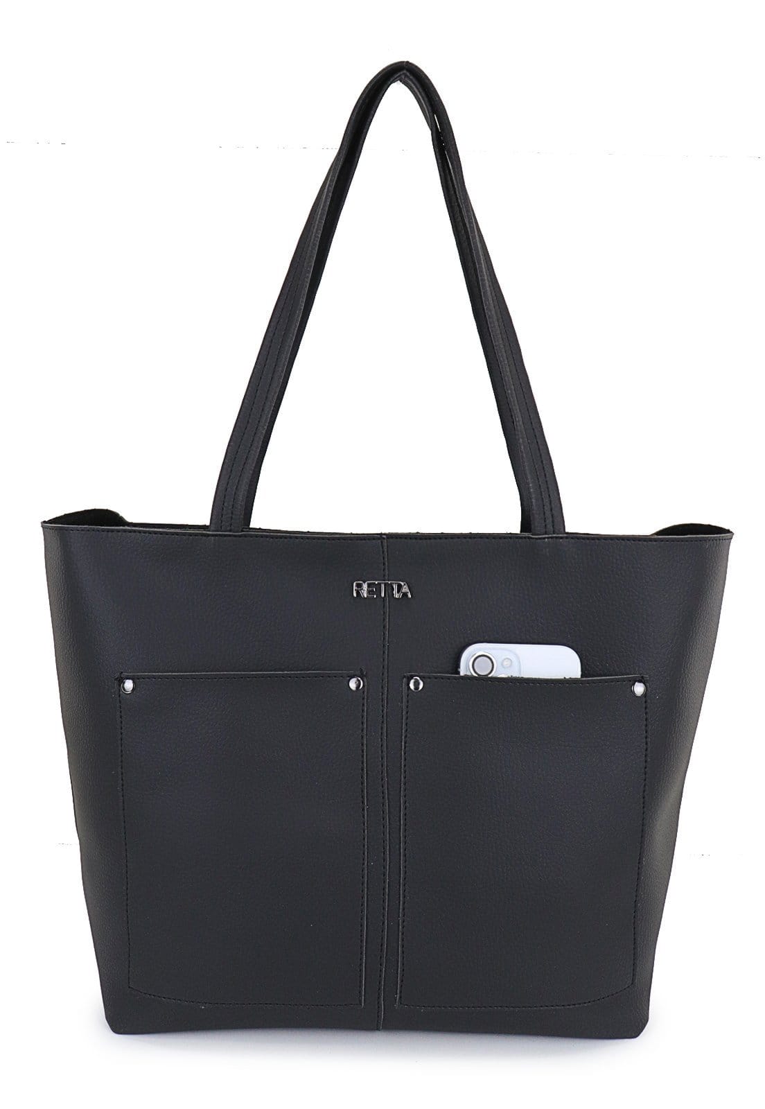 Bolsa Feminina Grande Para Faculdade ou Trabalho Alça Tiracolo e Ombro Espaçosa Retta Oficial Preta