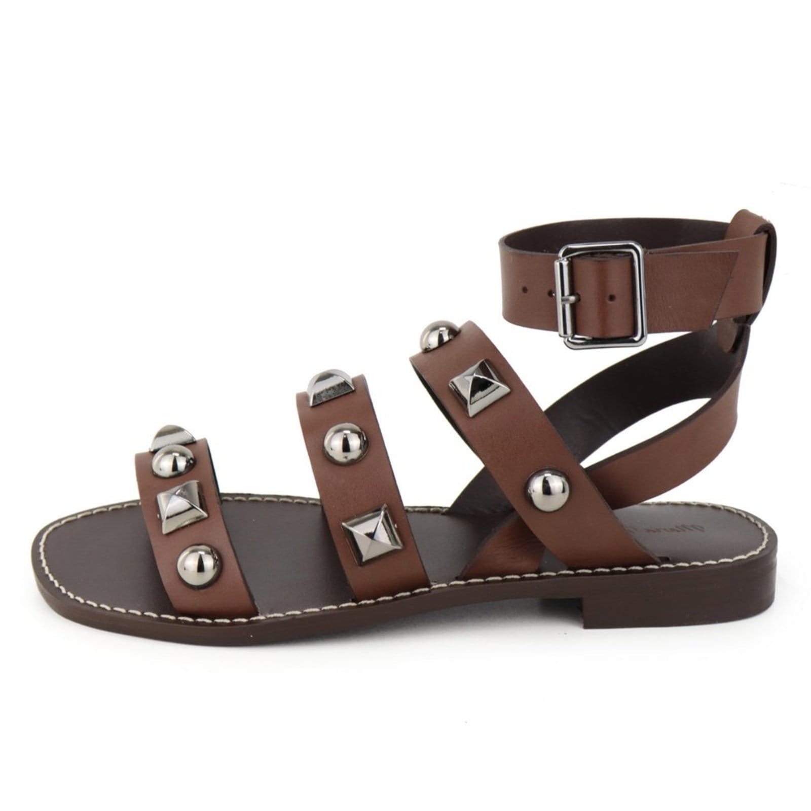 Sandália Rasteira Feminina em Couro Pirâmide Maria Paula Cacau