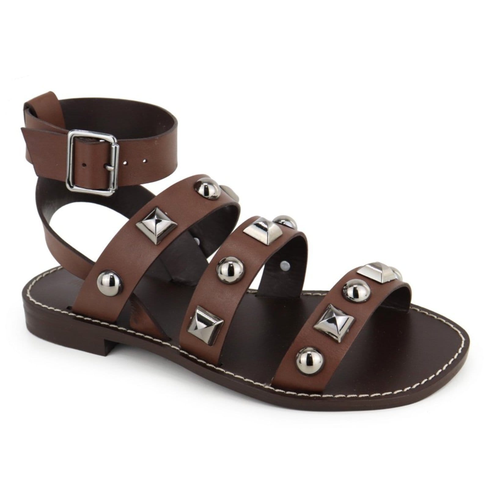 Vista 2 Sandália Rasteira Feminina em Couro Pirâmide Maria Paula Cacau MARIA PAULA marrom