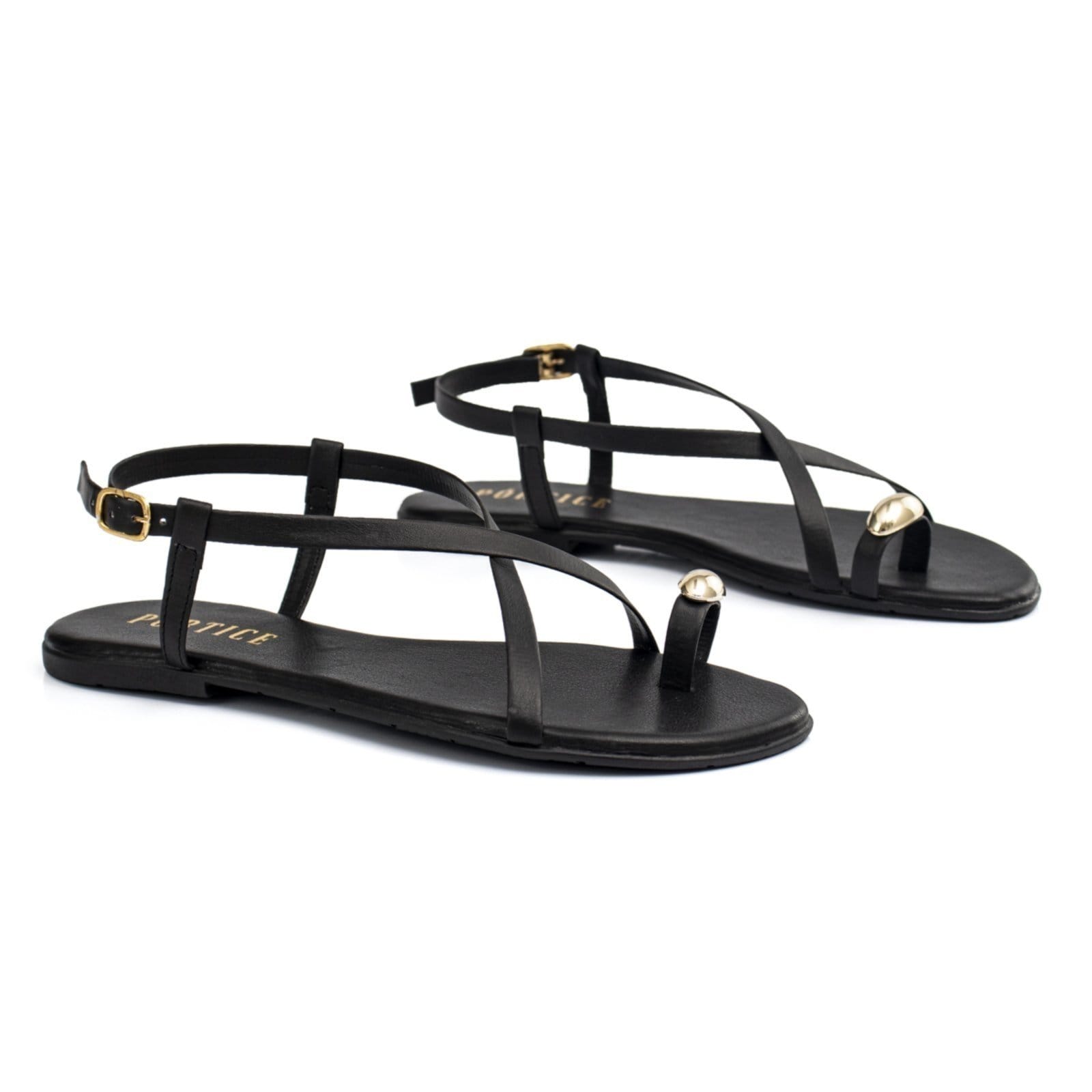 Vista 2 Sandália Feminina Rasteira Flat Metal Anel Enfeite Lesma Brilho ÉPICO CALÇADOS preto