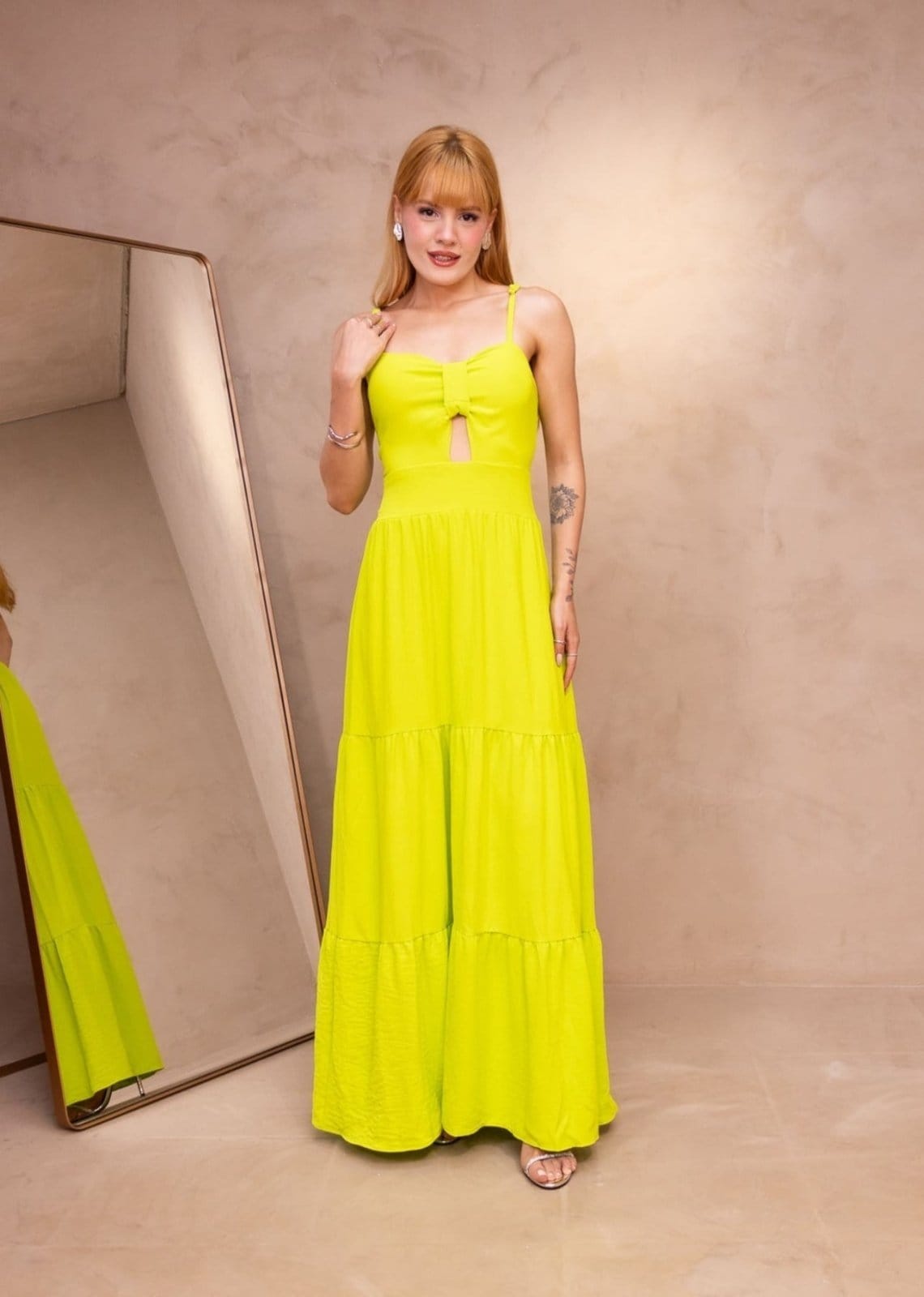 Vestido Midi Alcinha Cut Out Viscose Jack Limão