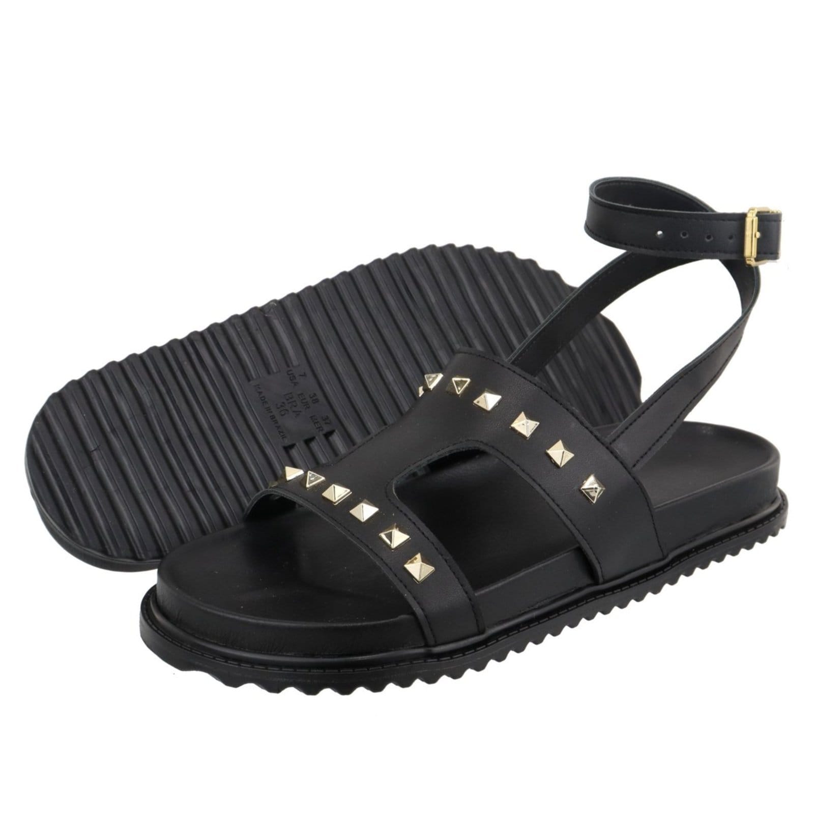 Vista 2 Sandalia Papete Rasteira Flat Feminina Preta Piramide TELLINI STORE preto