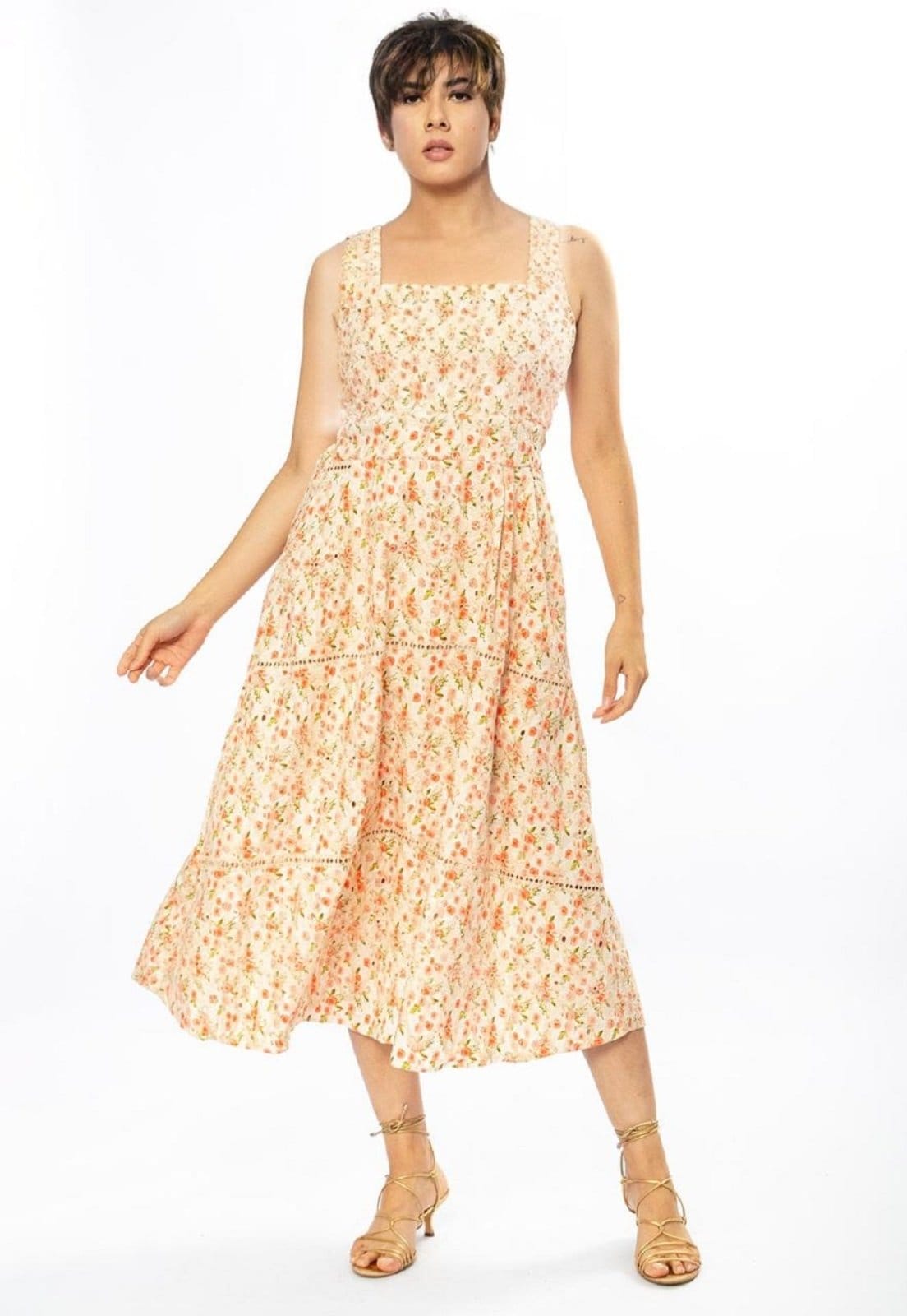 Vista 2 Conjunto Viscose Amazônia Vital Saia e Blusa Doce Romance Amazonia Vital estampado/rosa/verde