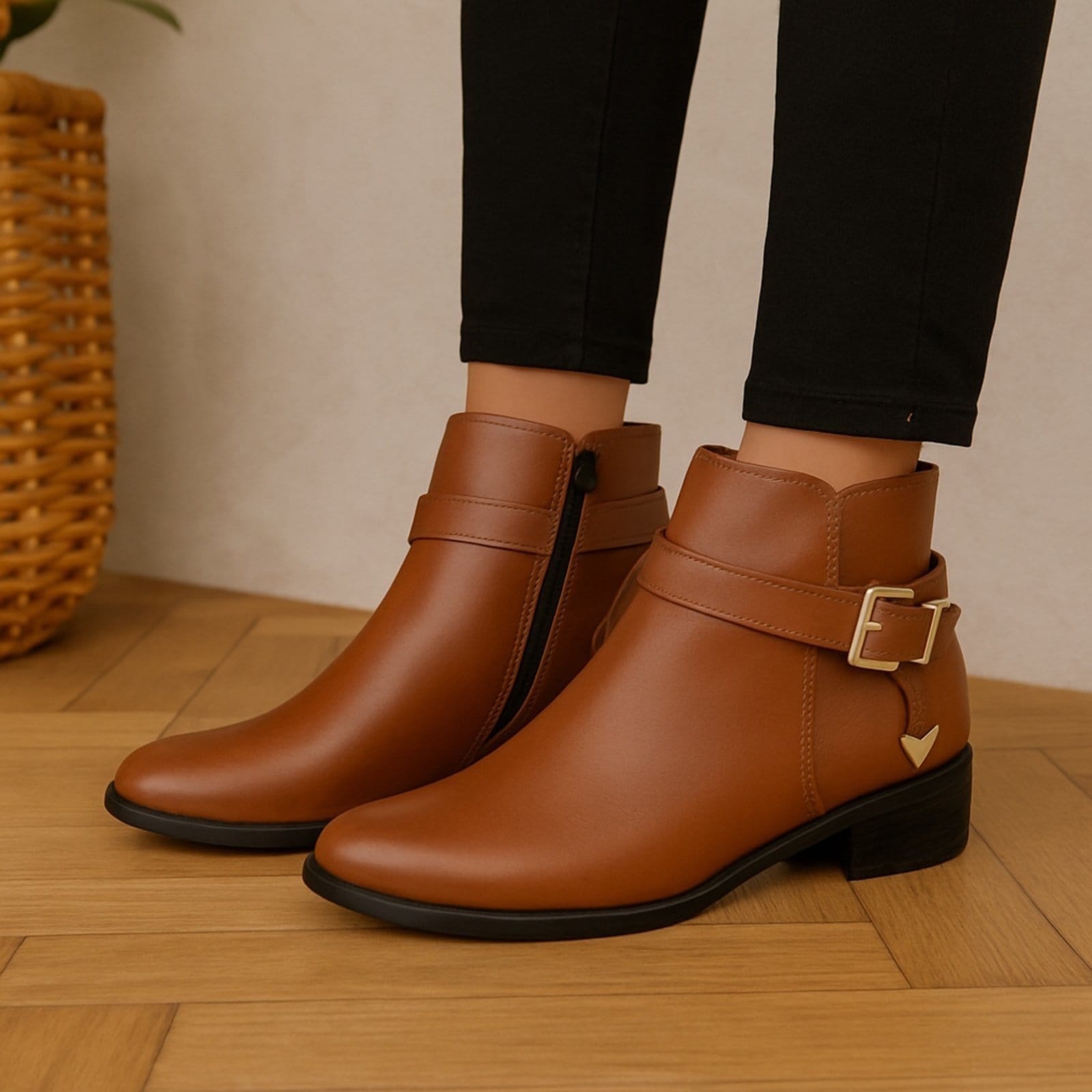 Bota Cano Curto Feminina Bia Ramos em Couro com Fivela Lateral