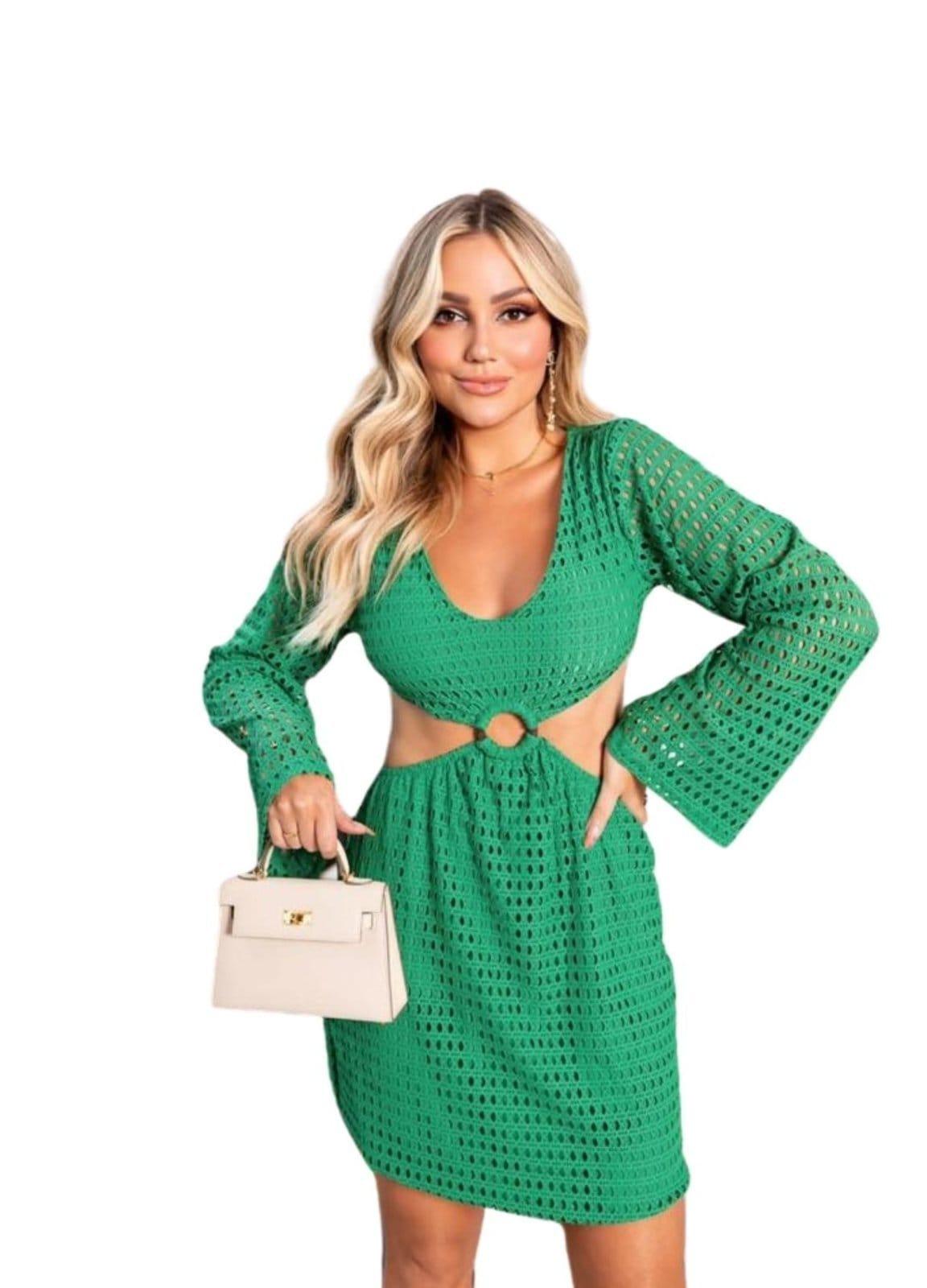 Vista 2 Vestido curto Brianne manga Longa Abertura Jacquard Cia do Vestido verde/verde militar/verde oliva verde