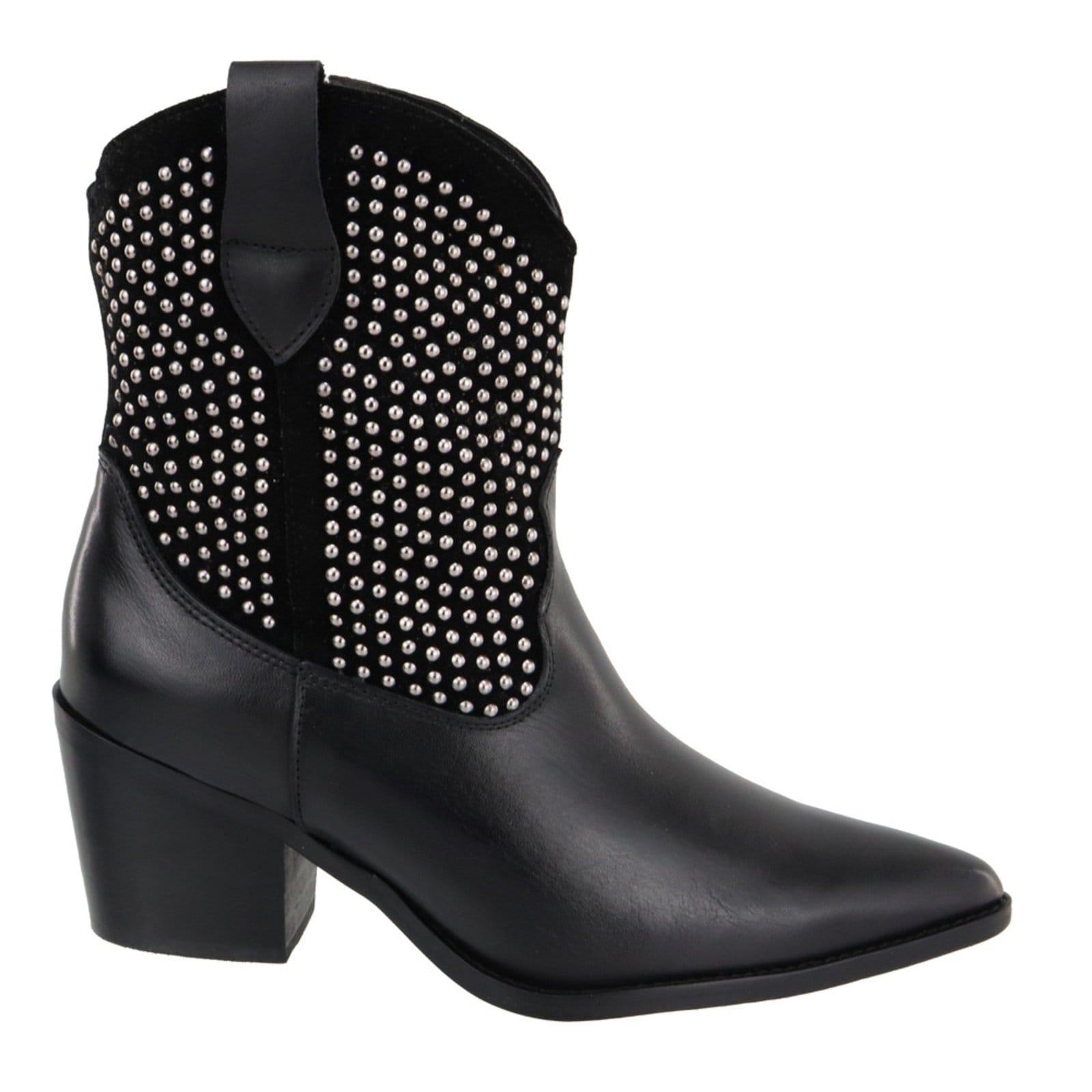 Bota Texana Country Cano Curto Western Brilho em Couro Maria Paula Preta