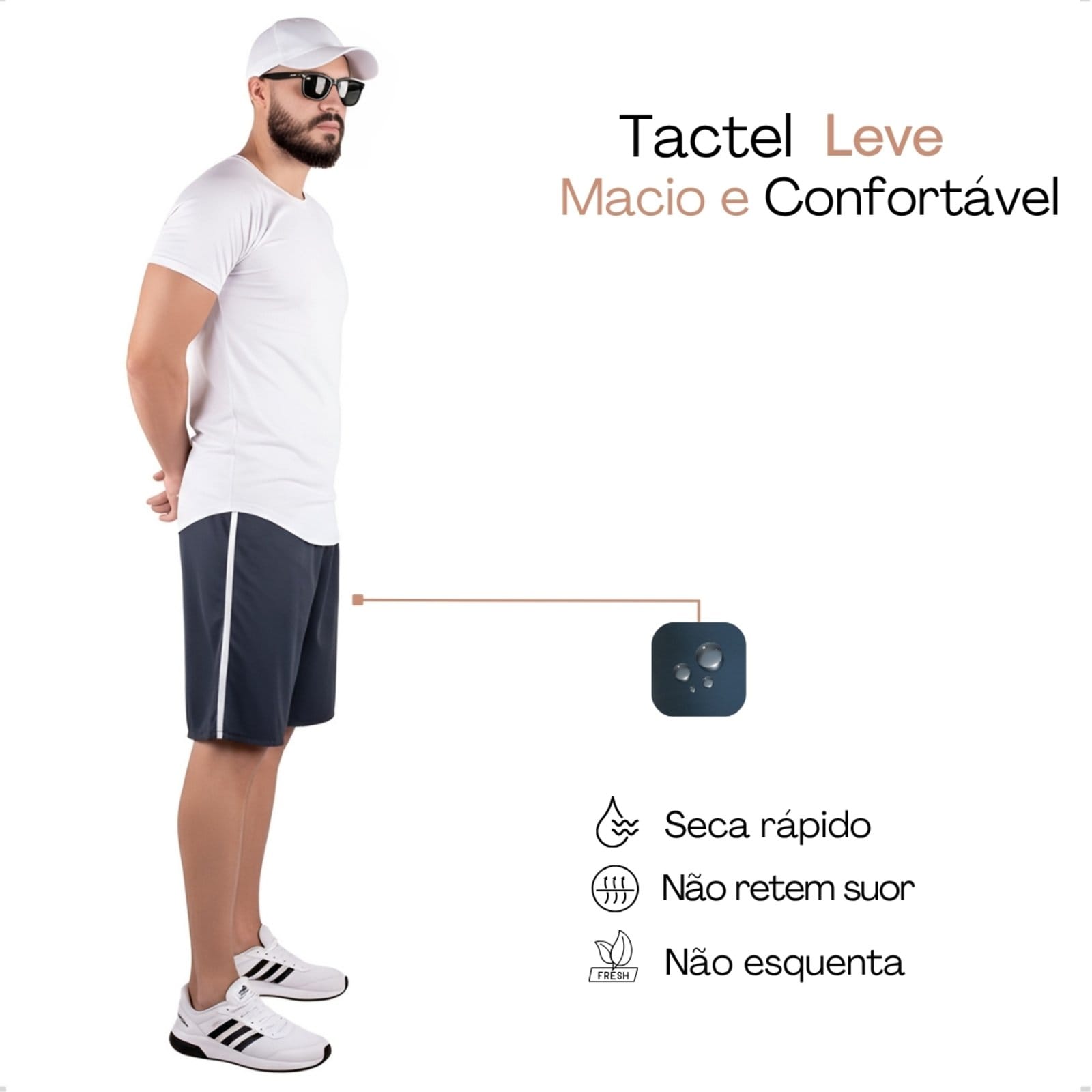 Vista 2 Bermuda Masculina Listra Lateral Frent's Short Tactel Academia Treino Frent's azul/azul marinho