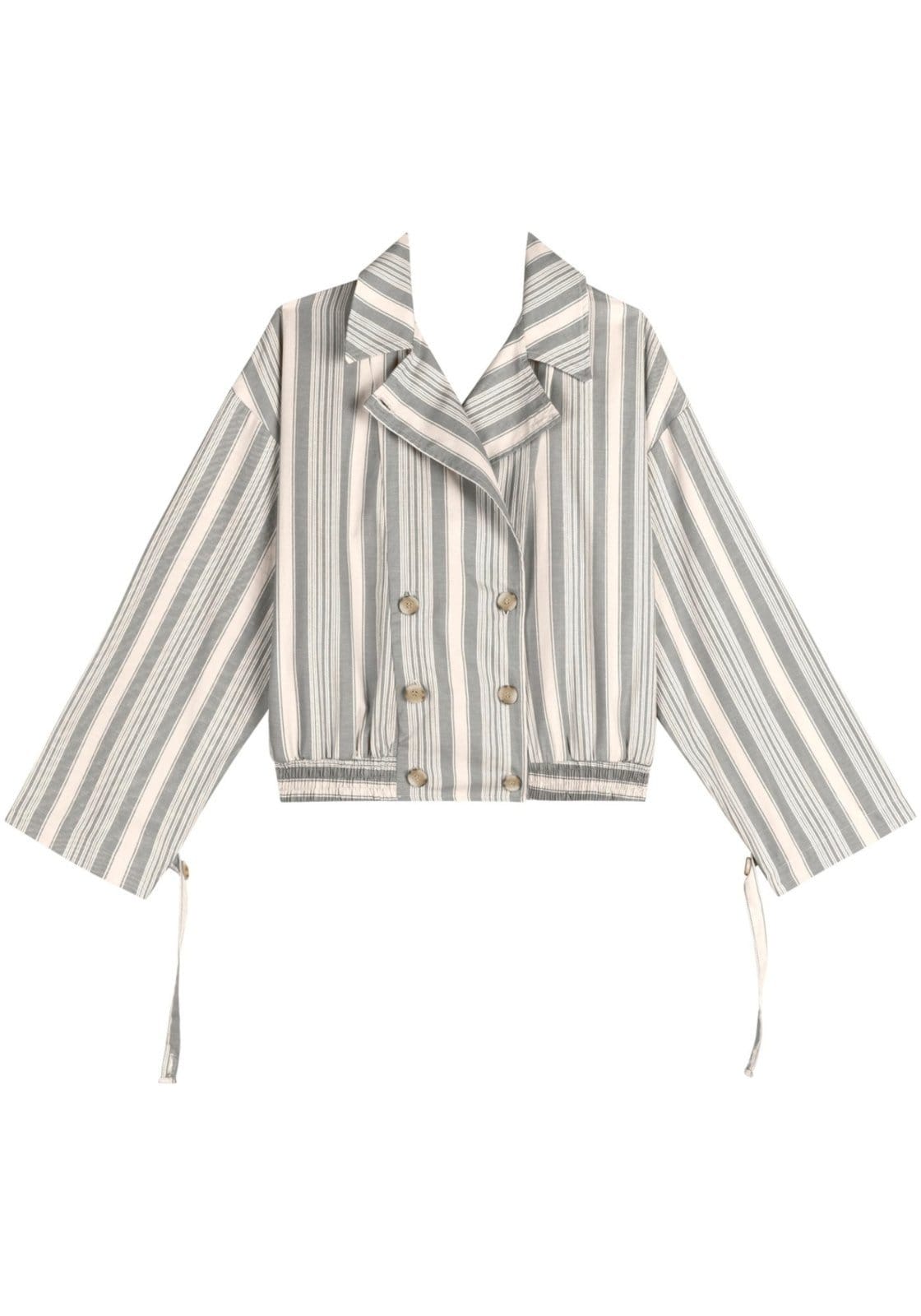 Jaqueta Listrada Em Algodão Com Lapelas E Abotoamento Duplo