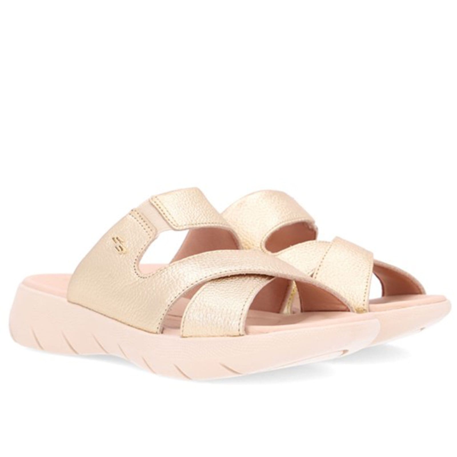 Vista 2 Tamanco Usaflex Feminino Slide Plataforma Ouro Light Usaflex bege