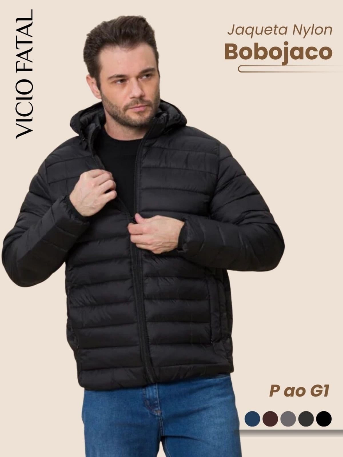 Jaqueta Masculina Nylon Bobojaco Impermeável Puffer Acolchoada Corta Vento Capuz Removível Confortavel Casual Tecido Premium Ultra Leve