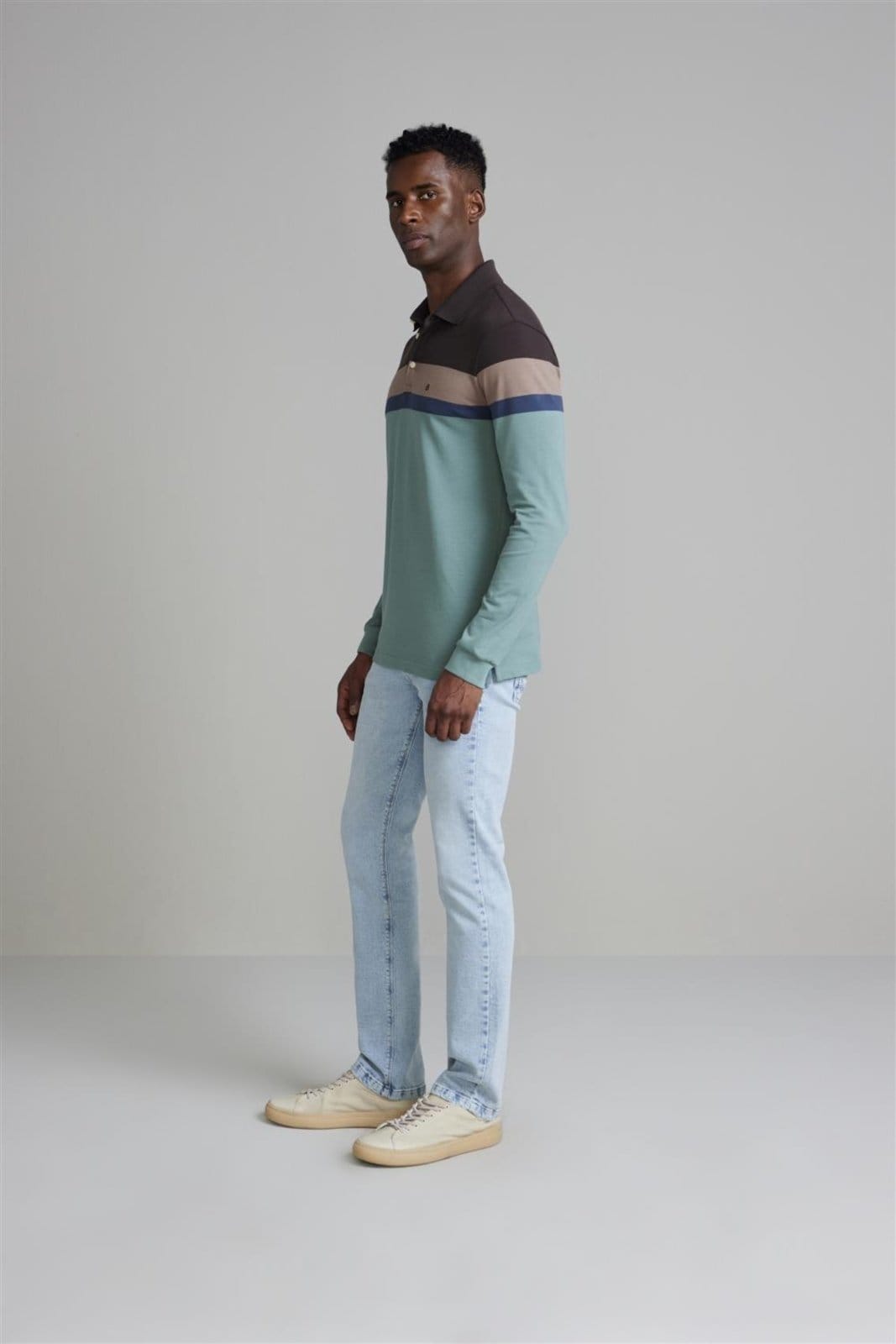 Vista 2 HIGHSTIL Camisa Polo Manga Longa Piquet Slim Fit - Marrom / Verde Malva HIGHSTIL marrom verde