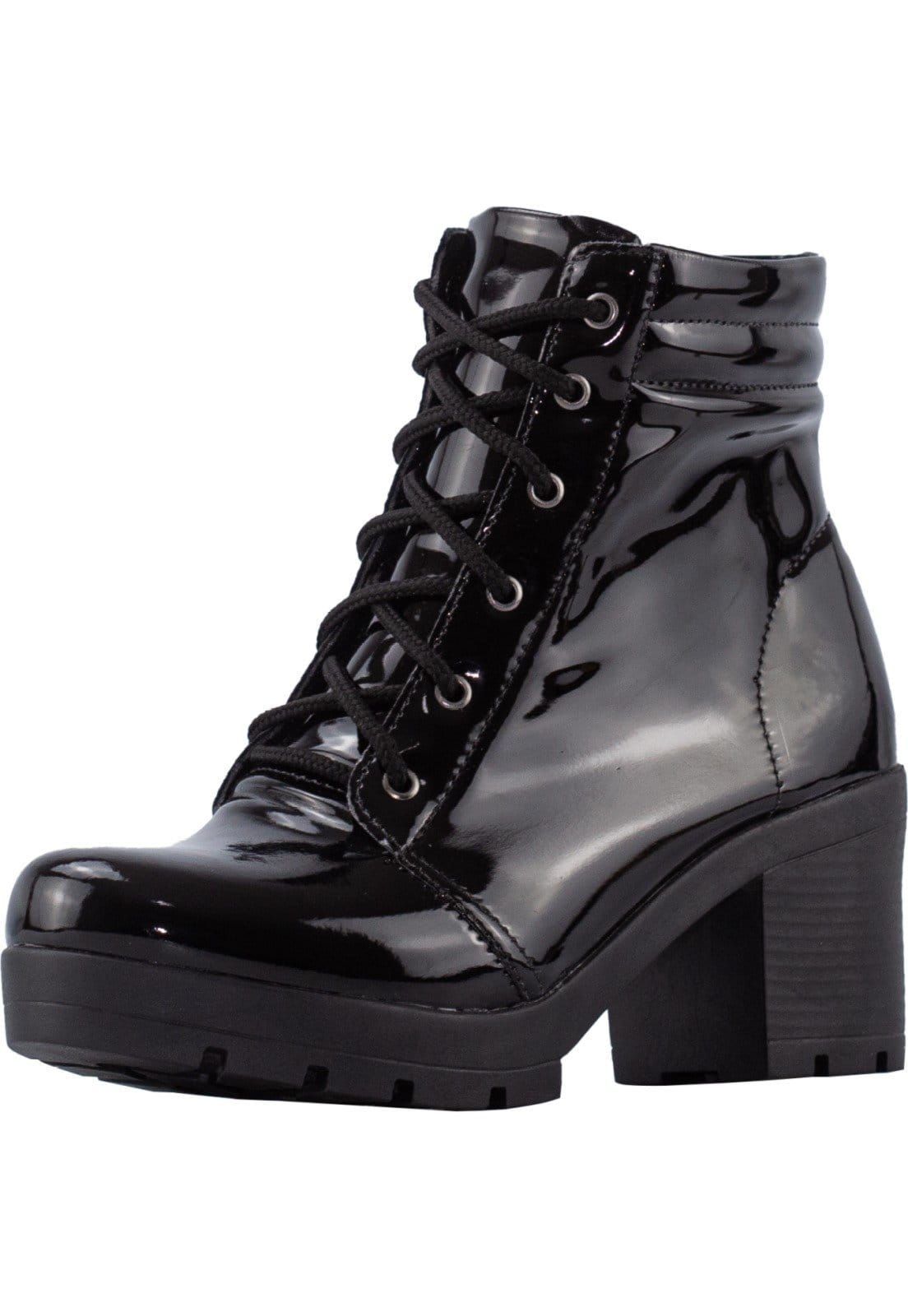 Vista 2 Bota Coturno Lumiss Salto Médio Cano Baixo Verniz LUMISS preto