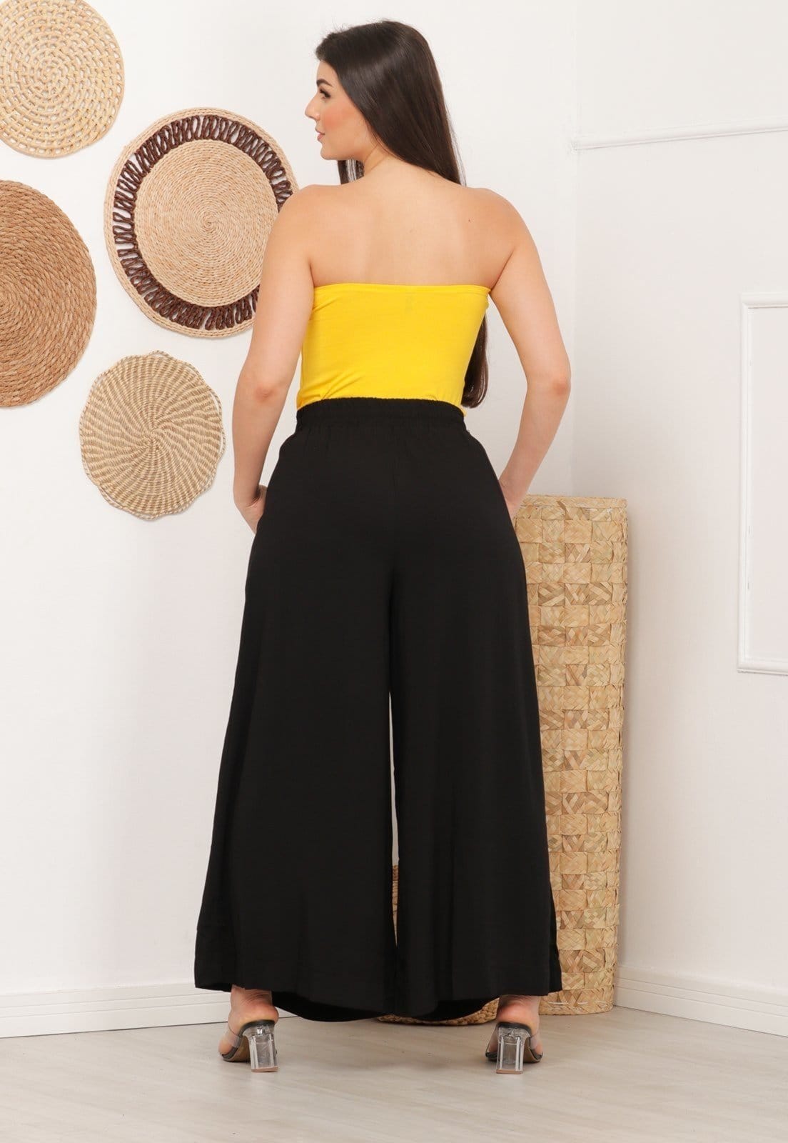 Vista 2 Calça Pantalona em Viscose B’Bonnie Cleo BBonnie preto