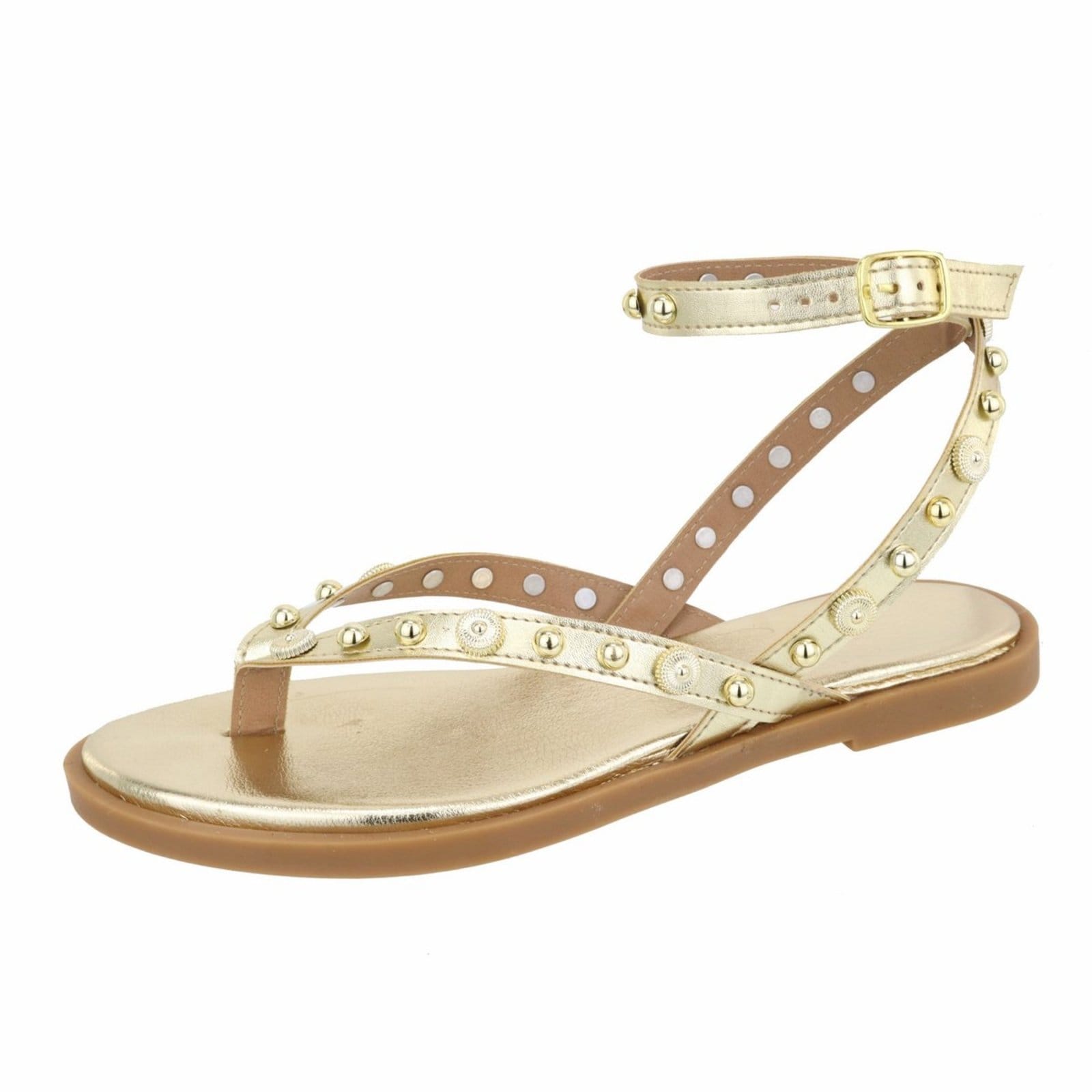 Rasteira Sandália Feminina Bolinhas Estilosa Lançamento Ouro Light