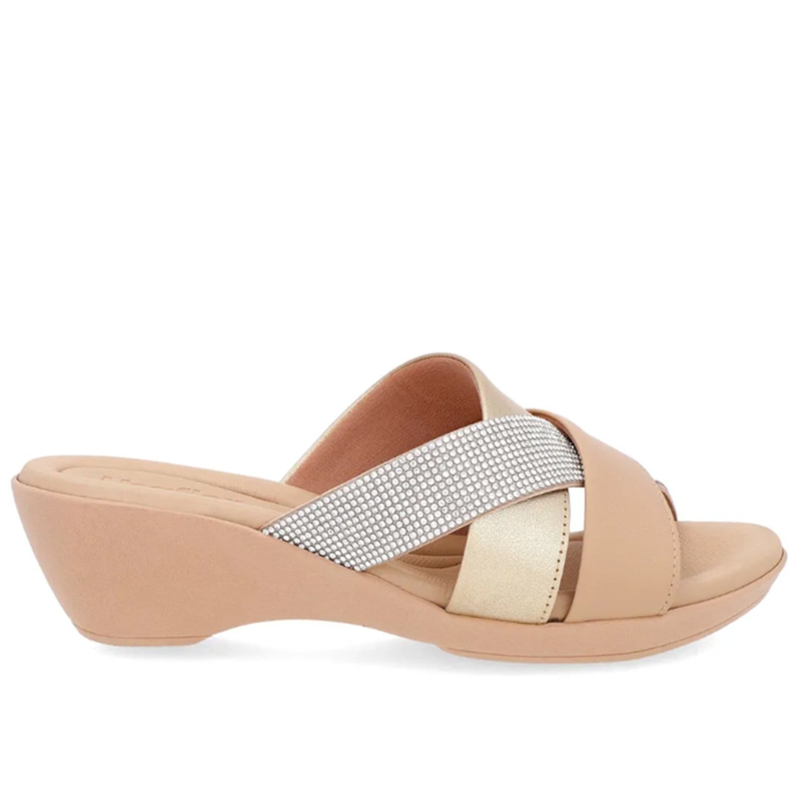 Tamanco Usaflex Em Couro Com Salto Bloco Enfeite Ouro Light-001