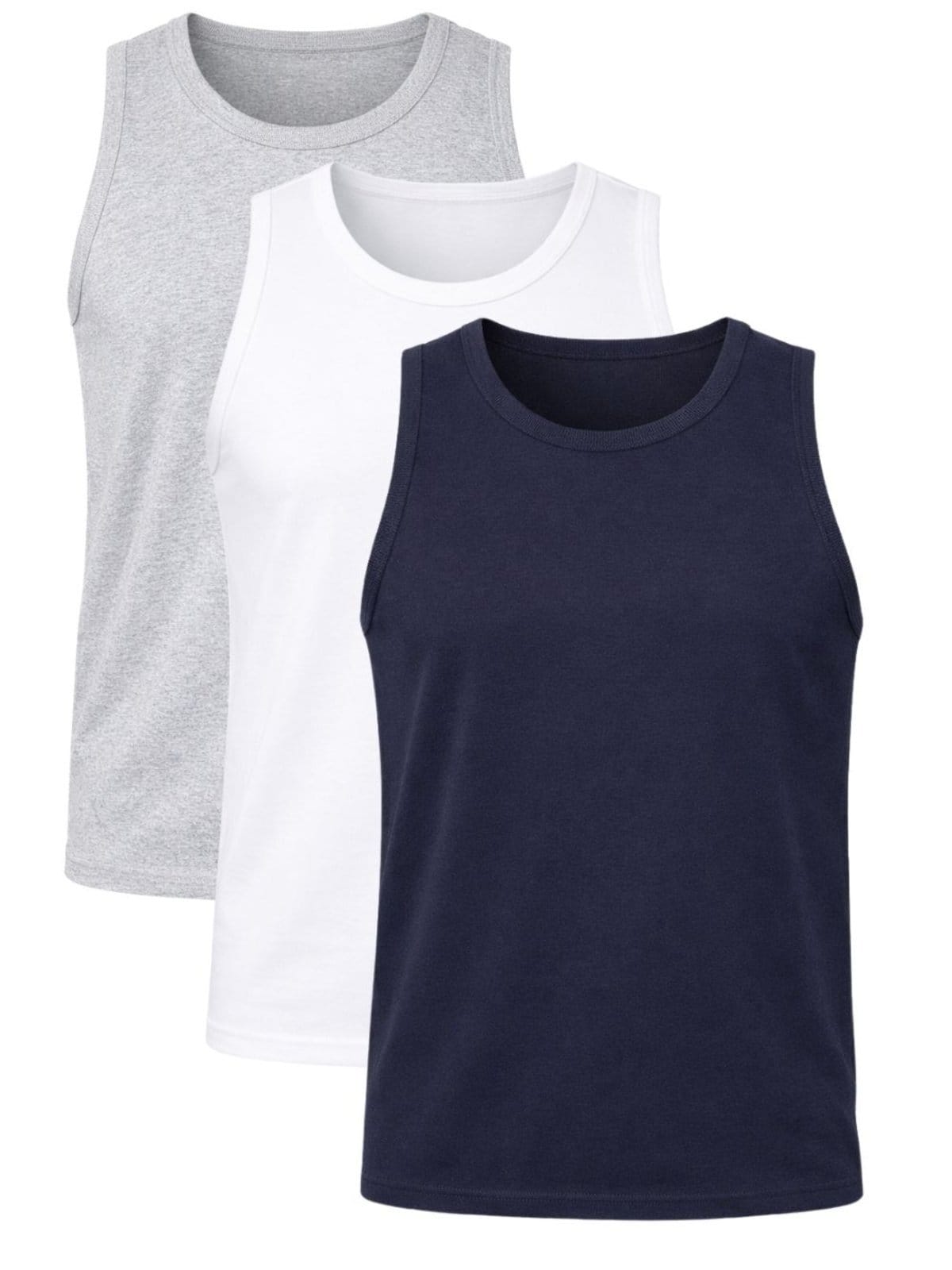 kit 3 Regatas Masculina Caneladas Básicas em Ribana Marinho, Branca e Cinza Crocker - 50737