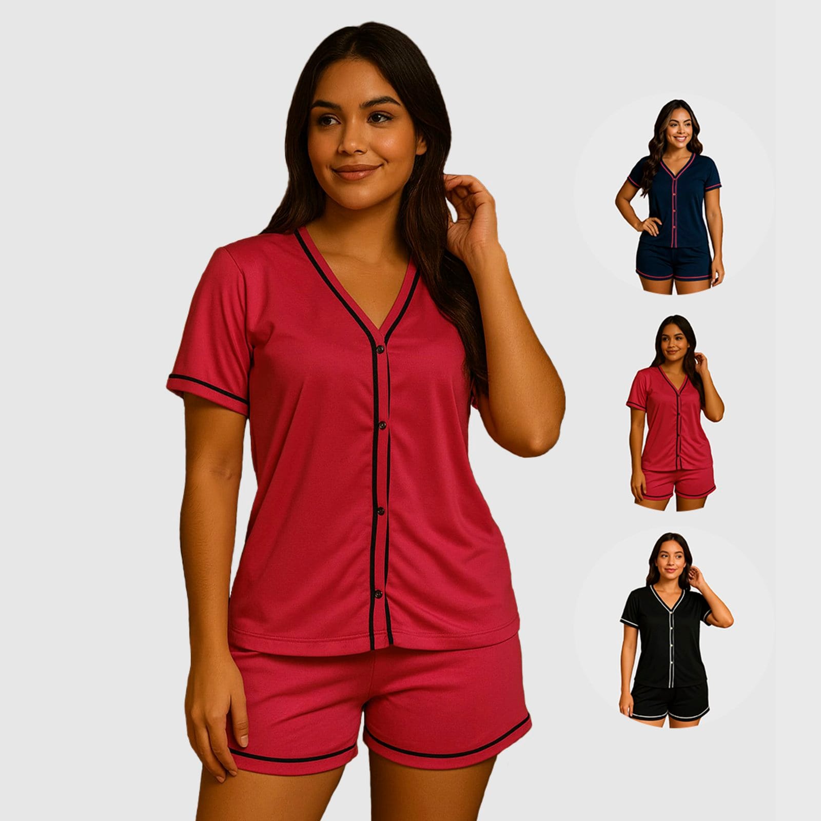 Vista 2 Kit 2 Pijama Gabi Lingerie Blogueira Manga Curta Conjunto Feminino Americano Conforto para Dormir Gabi Lingerie multicolorido