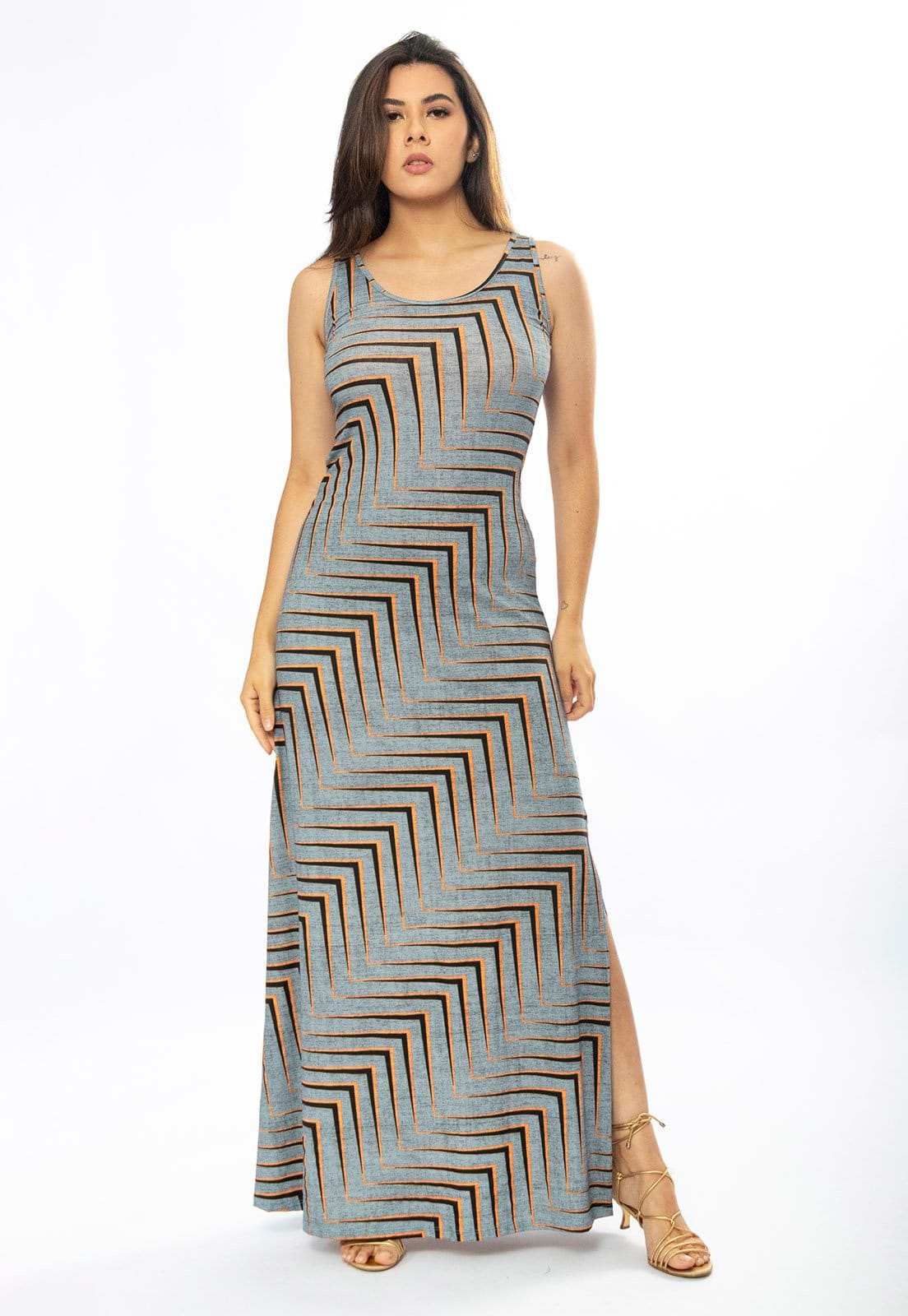 Vestido Longo Cabanafree Butiá Malha Regata Estampa Murici