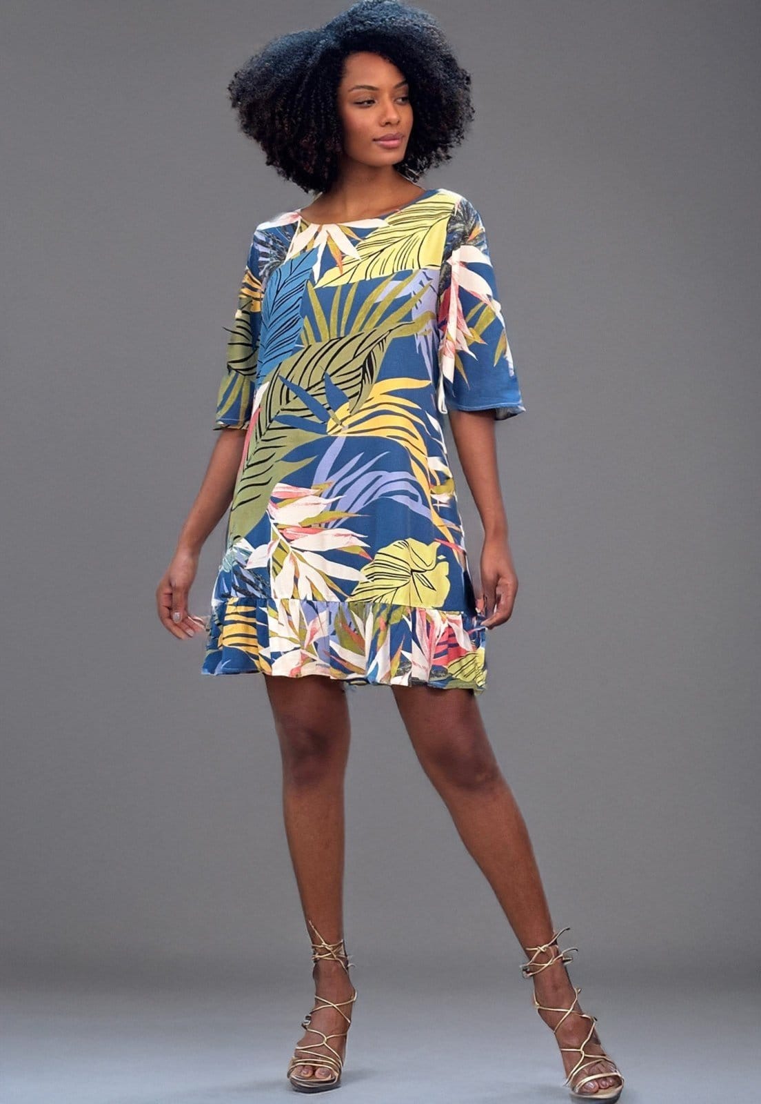 Vista 2 Vestido Amazonia Vital Curto Viscose Estampa Brisa Botânica Amazonia Vital azul/estampado/verde