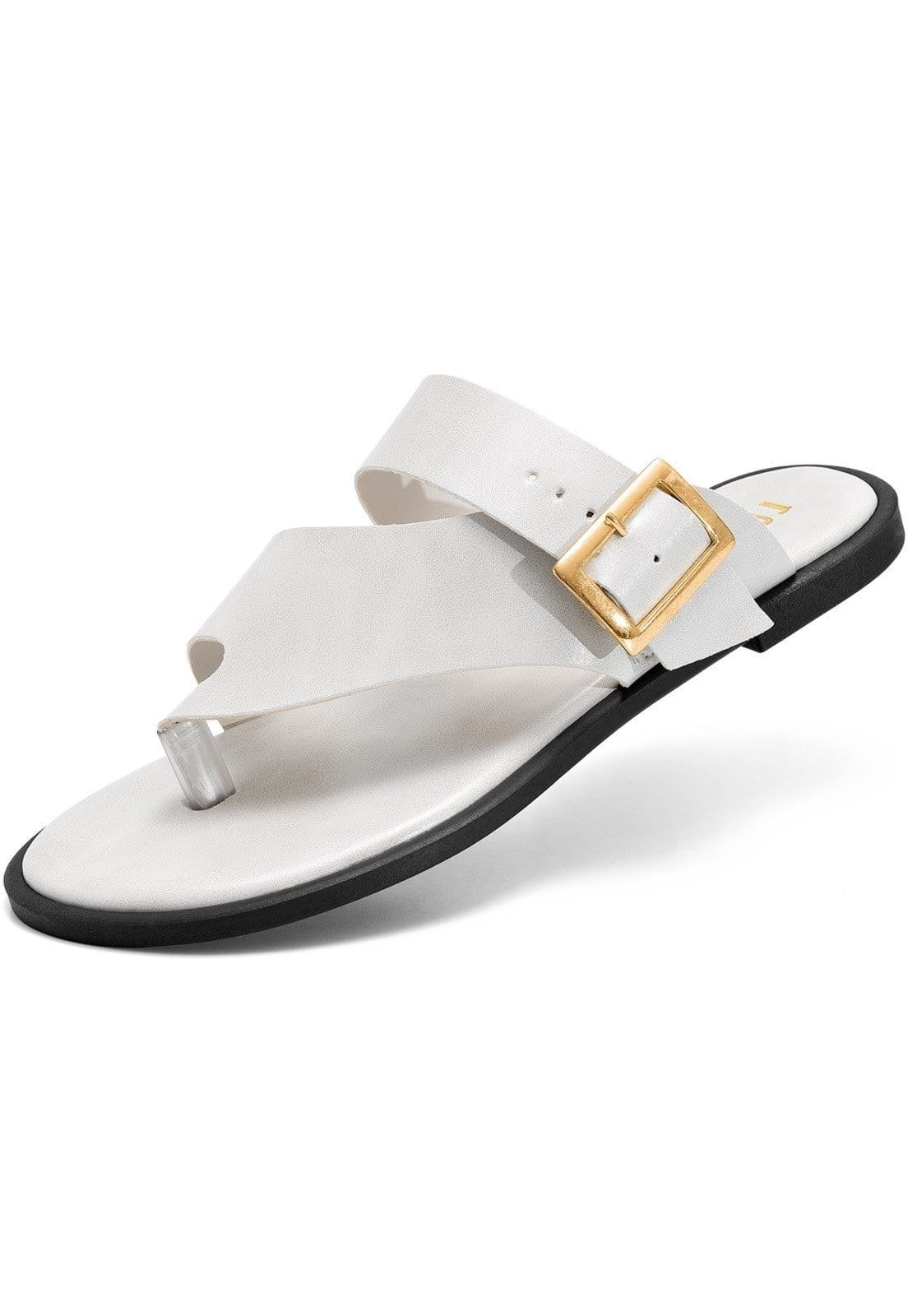 Sandália Rasteira Feminina Lumiss Chinelo Confortável Fivela Bico Redondo Off White