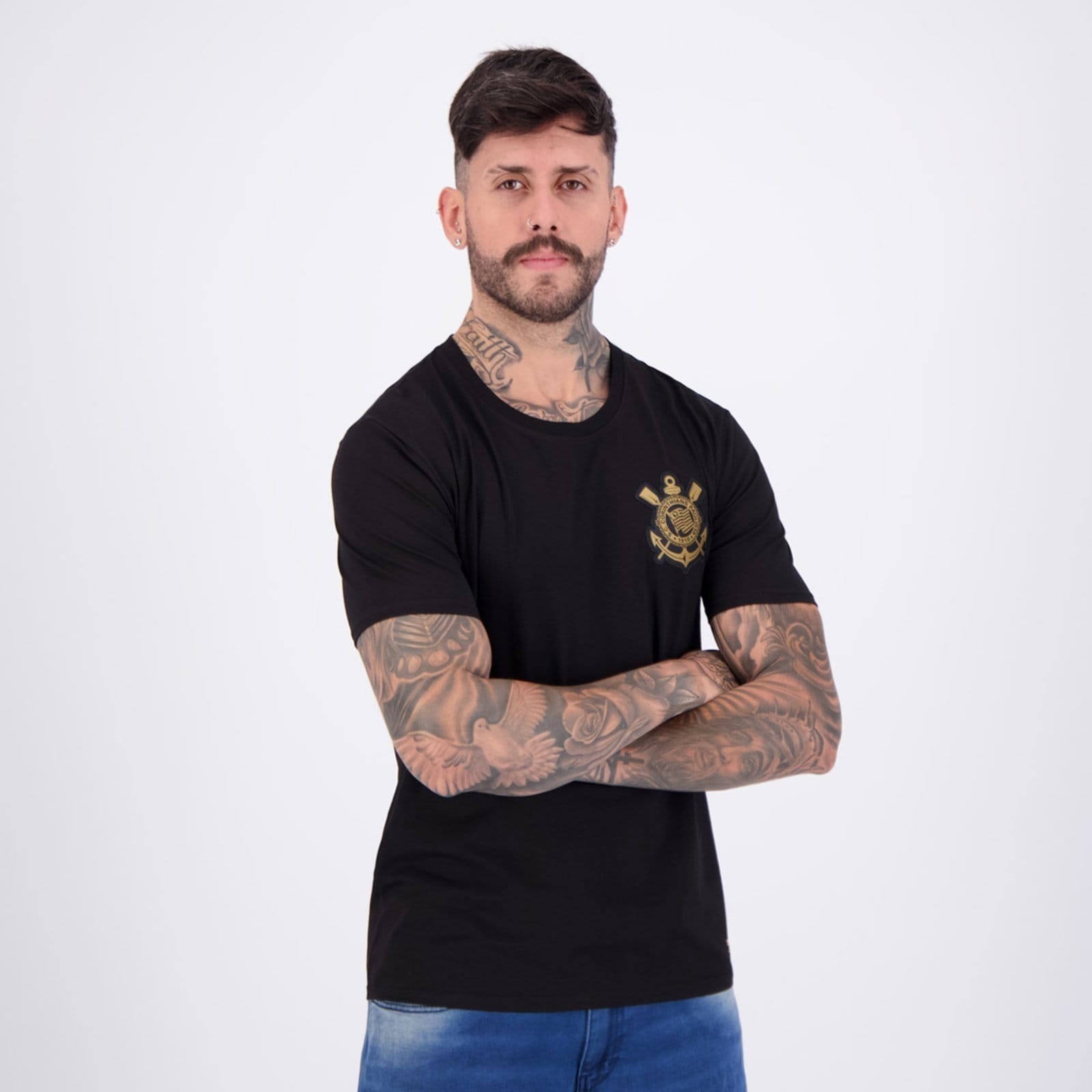 Vista 2 Camisa Corinthians Brasão Preta Coimbra preto