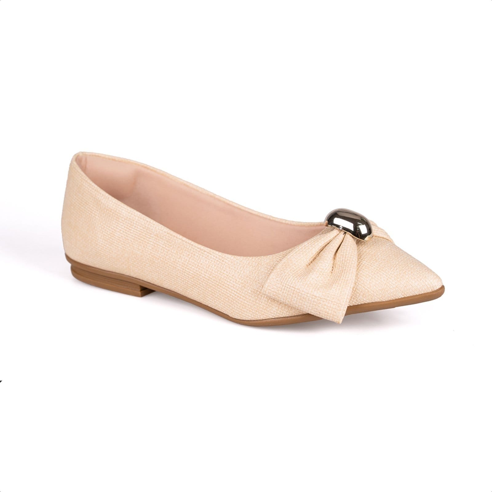 Sapatilha Feminina Bico Fino Laço Com Pedra Oval Metalizada