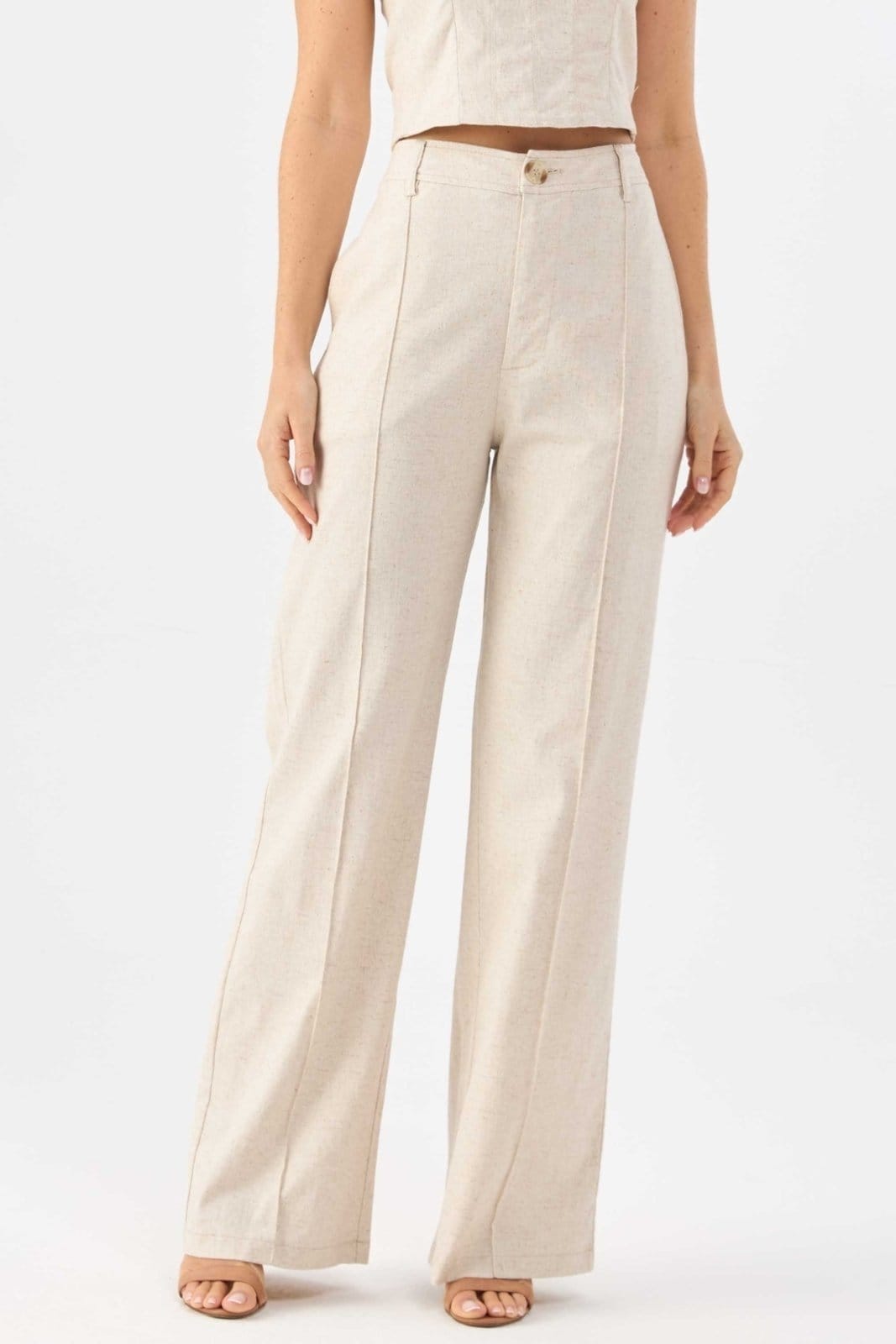 Vista 2 Calça PKS Alfaiataria Wide Leg Linho Natural PKS bege natural