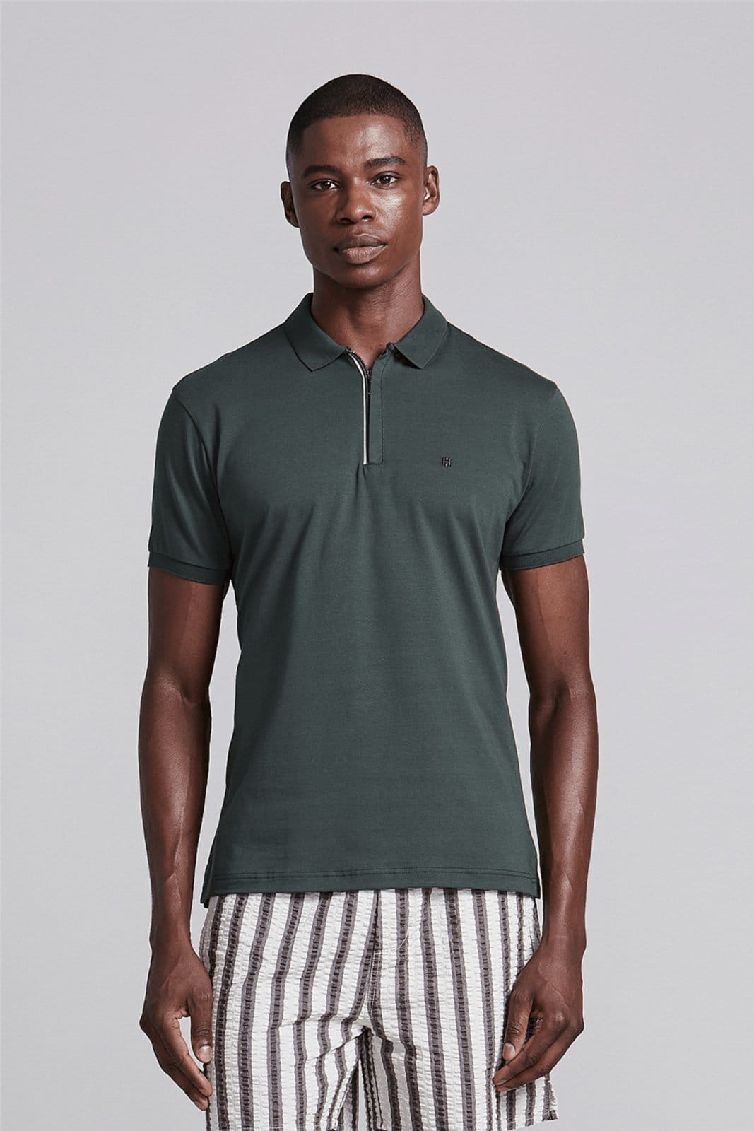 HIGHSTIL Camisa Polo com Zíper Malha Slim Fit Floresta