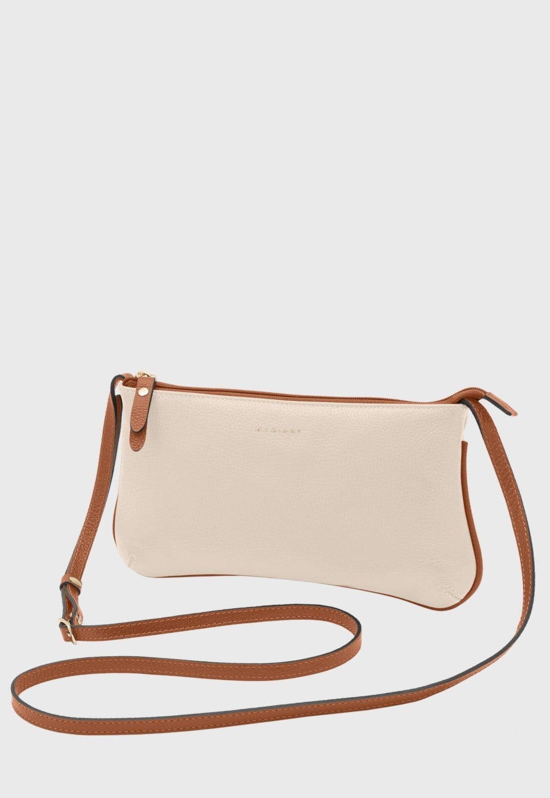 Bolsa Transversal de Couro Mariart Caipirinha Off White/Camel