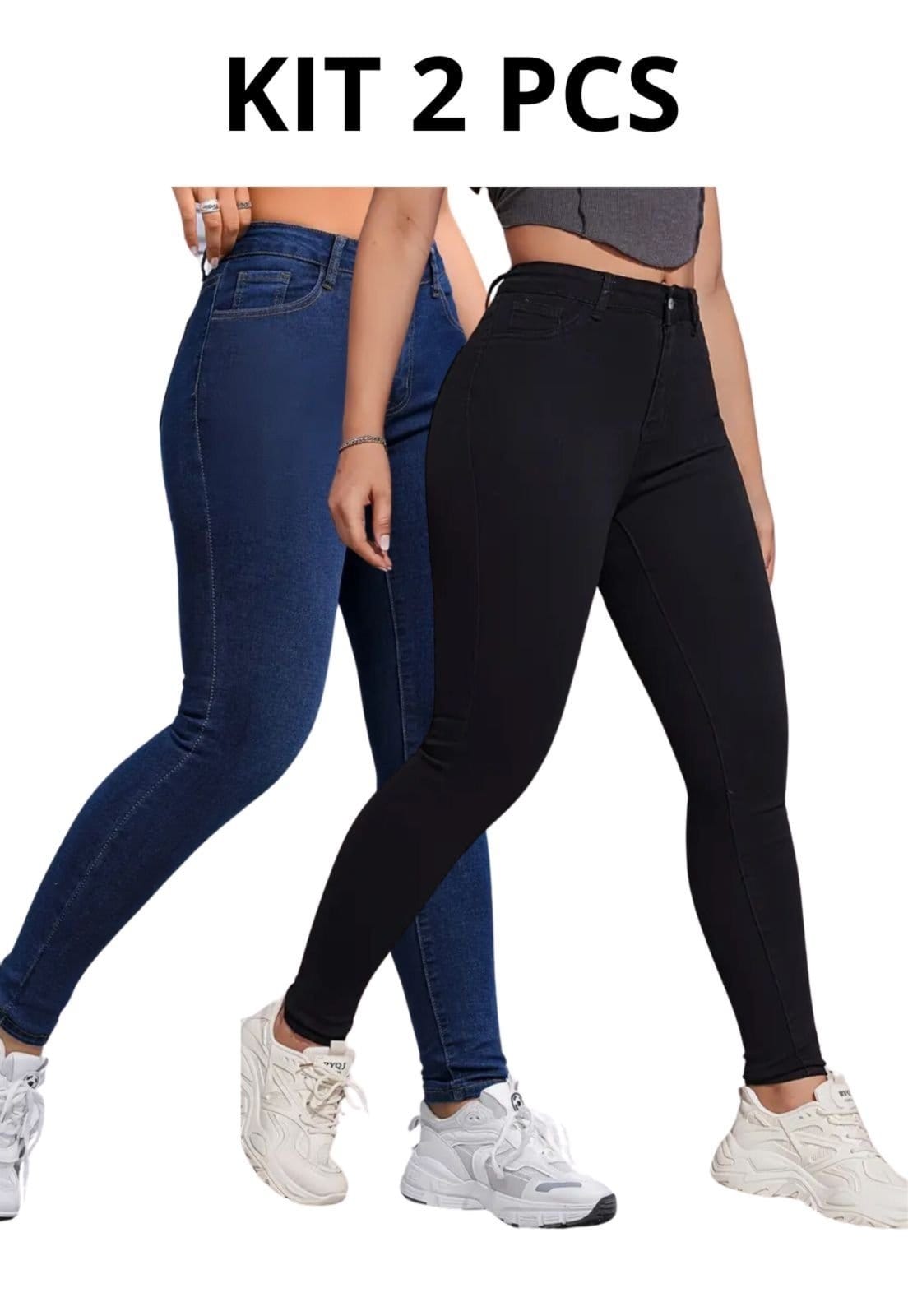 KIT 2 Calças Jeans Feminina Skinny Premium Modela o Corpo Cintura Alta com Elastano