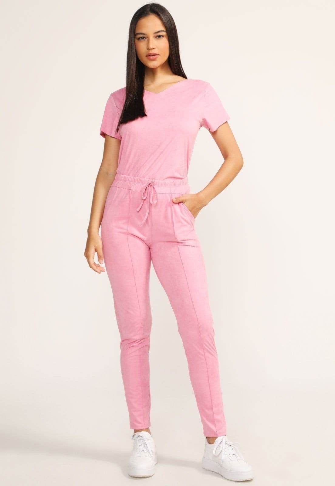 Conjunto Feminino D Bell Outlet Fashion Suede Manga Curta Claro