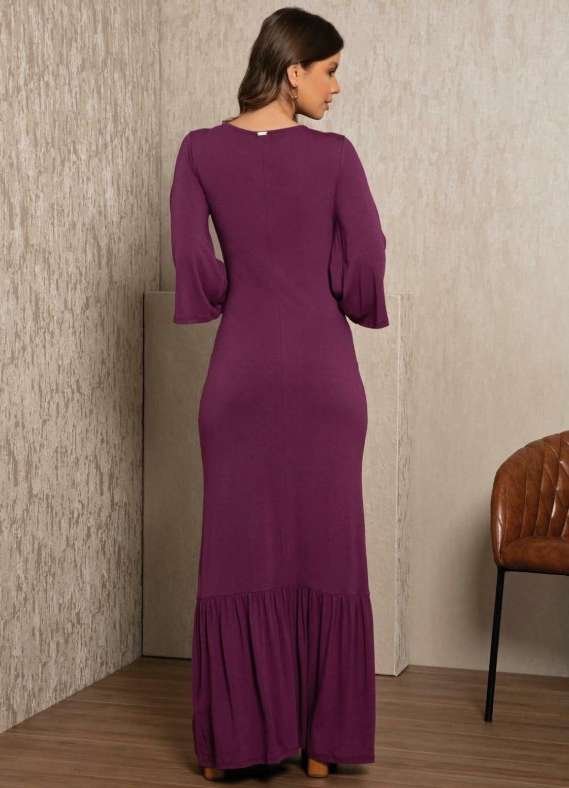 Vista 2 Vestido Torção No Decote Quintess roxo