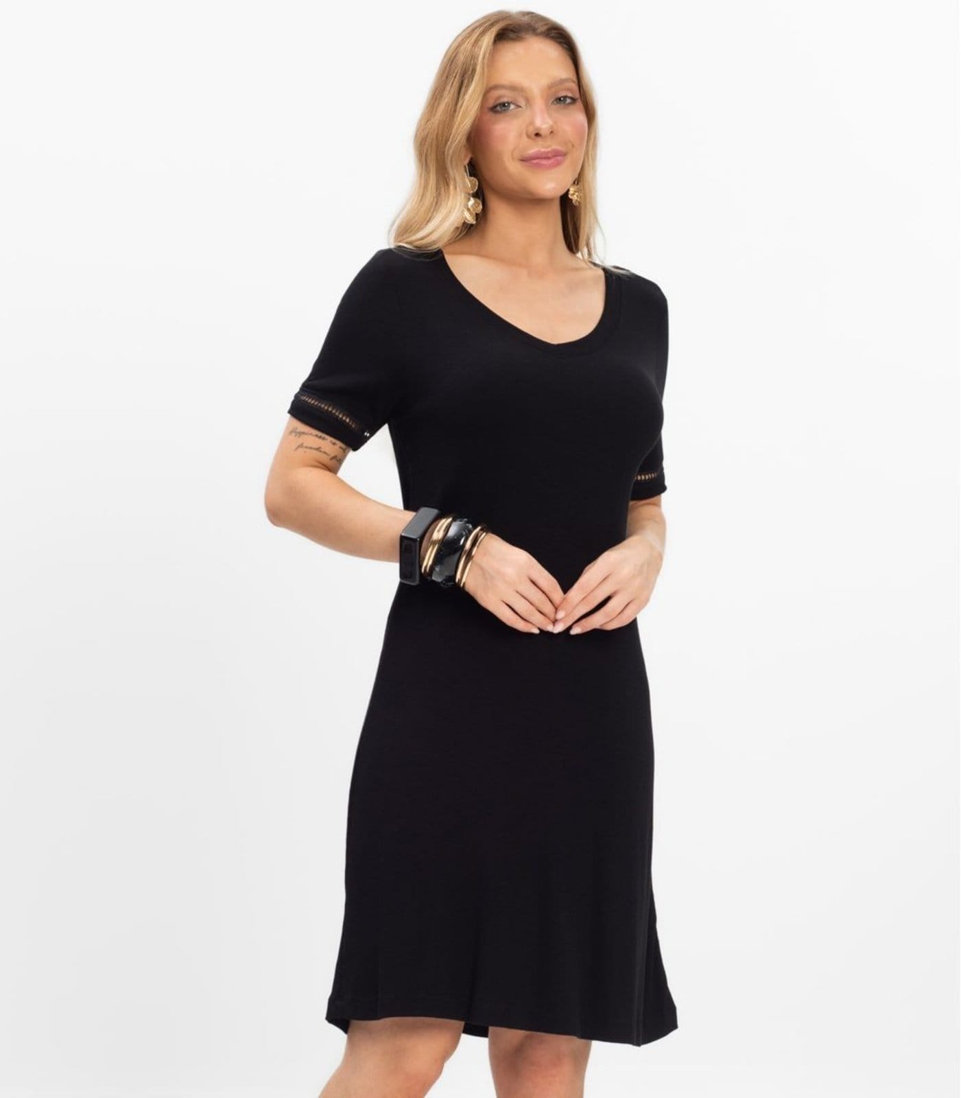 Vista 2 Vestido Curto Feminino Ribana de Viscose Rovitex Rovitex preto