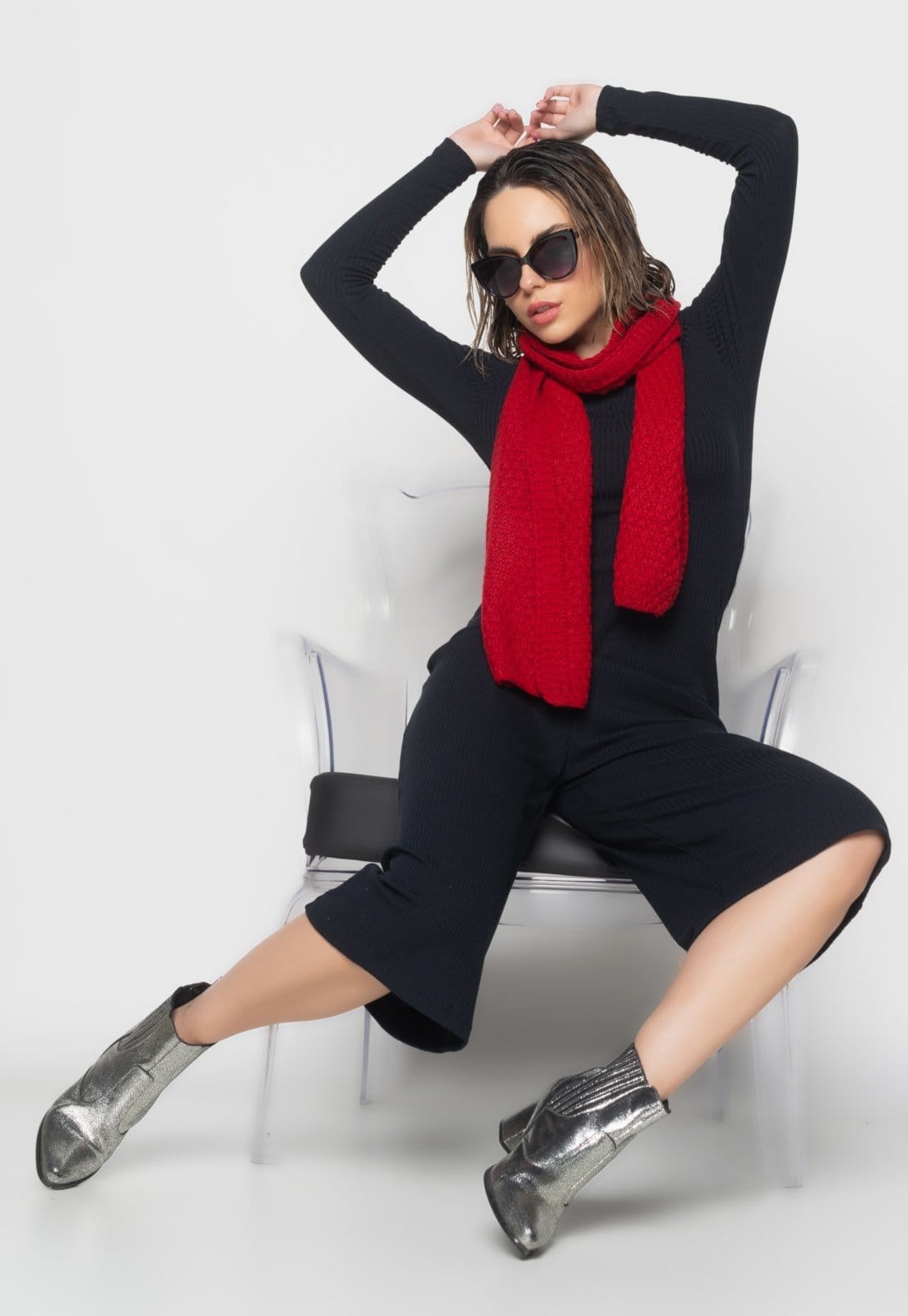 Macacão Manga Longa Salvatore Pantacourt Canelado Salvatore Fashion