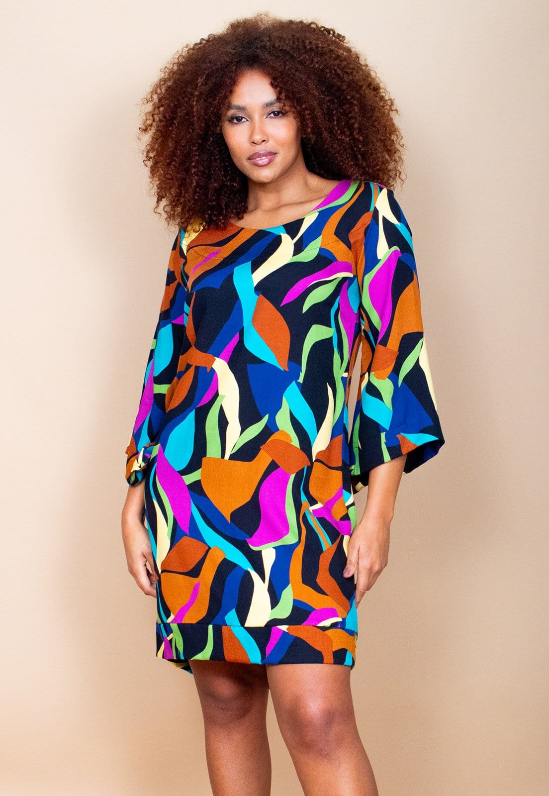 Vista 2 Vestido Curto Cabanafree Balli Manga Ampla Estampa Aurora Urbana Cabanafree azul/estampado/off-white/rosa