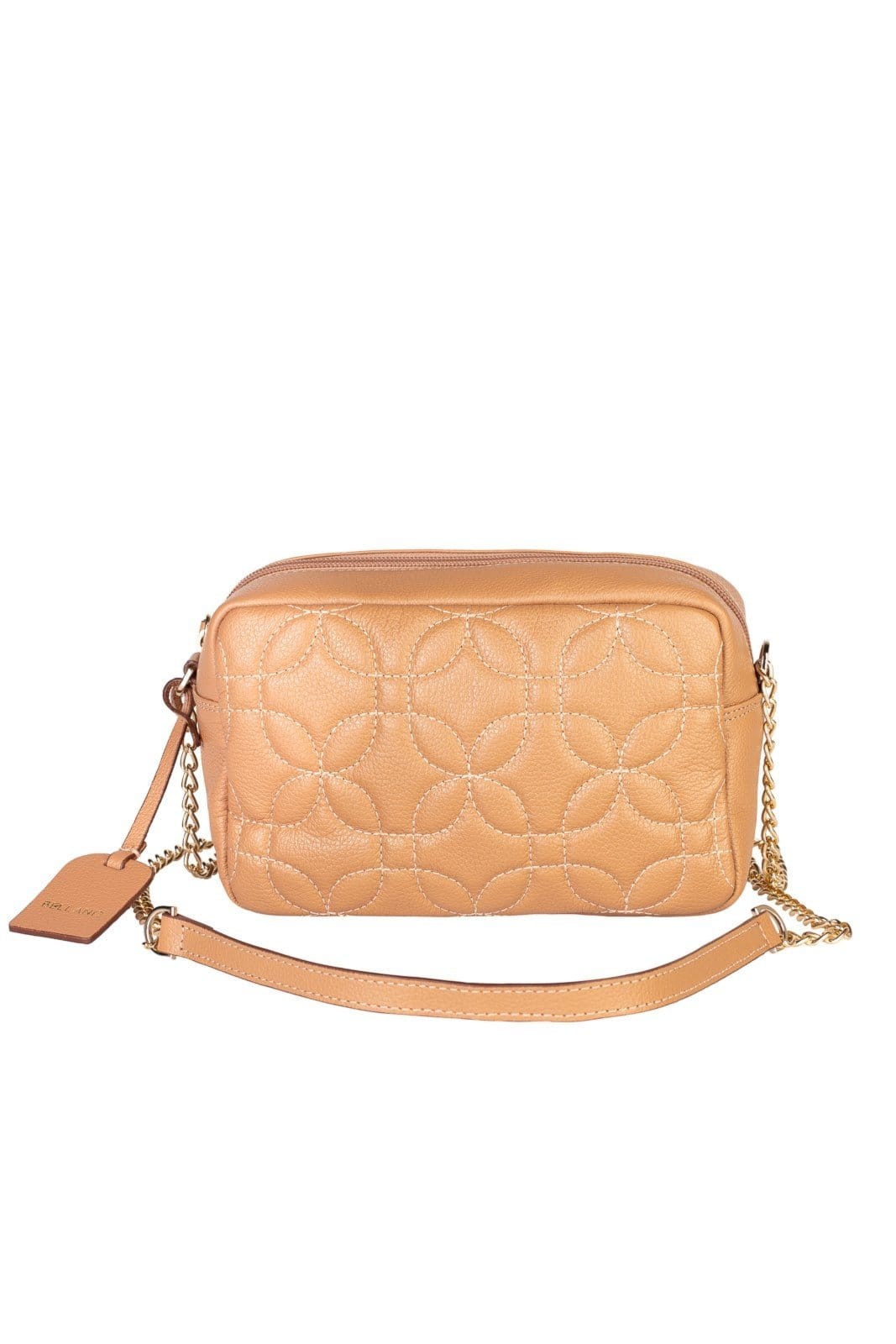 Vista 2 Bolsa transversal de couro matelassê com corrente Mirella Bellaniz bege