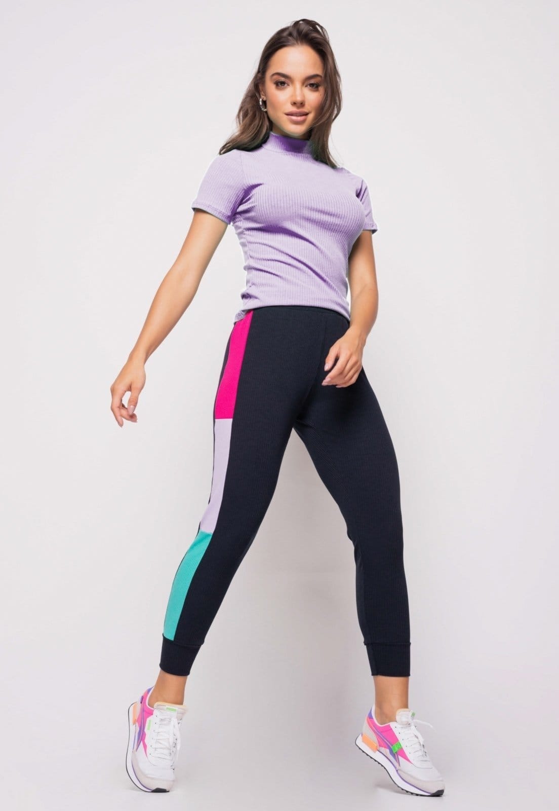 Vista 2 Blusa Salvatore Gola Alta Malha Canelada Lilás Salvatore Fashion roxo