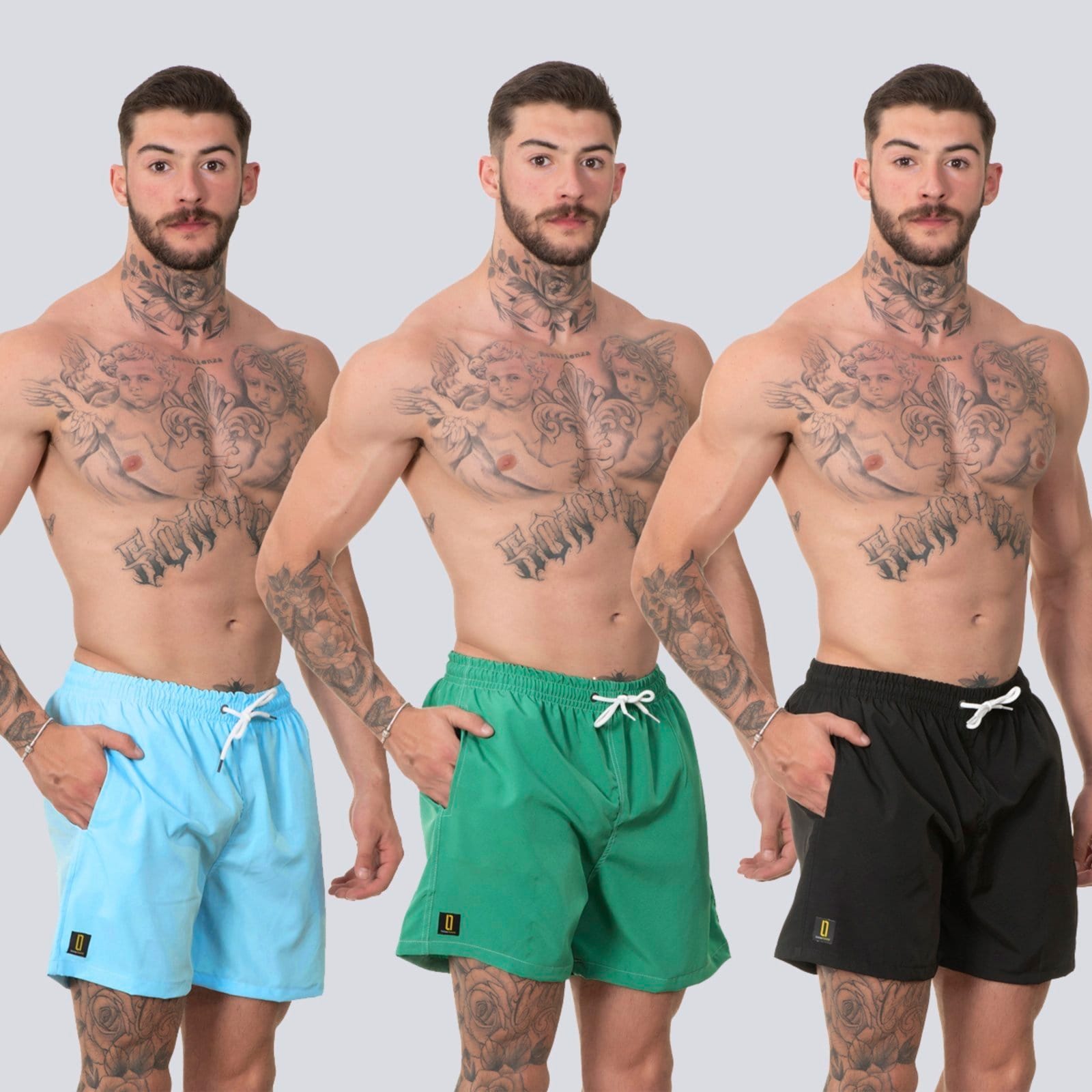 Kit 3 Short Masculino Liso Bermuda Praia Mauricinho Jr Rf350 Verde/Preto