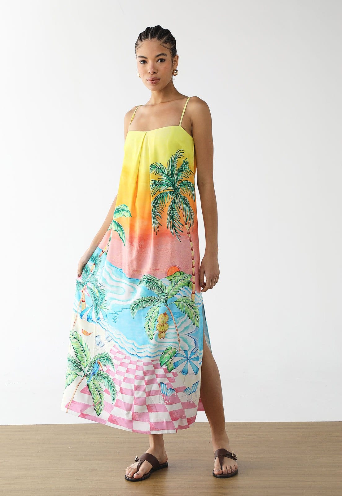 Vestido Feminino FARM Estampa Tropical Degradê Longo