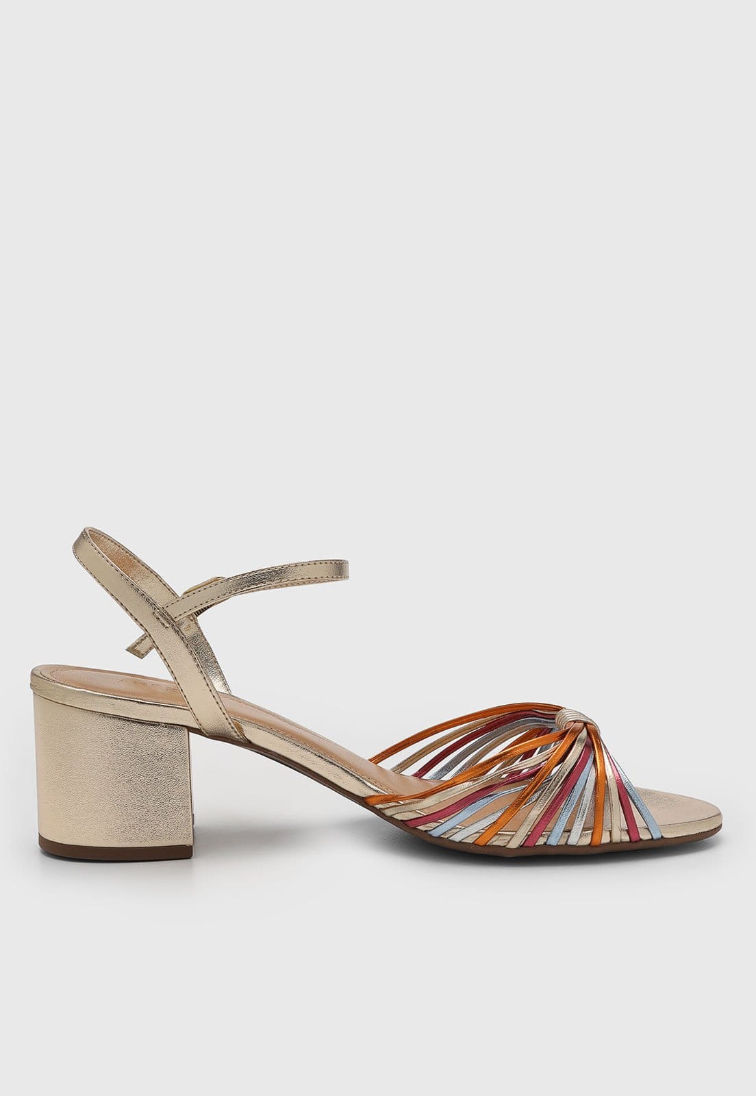 Vista 2 Sandália Feminina Arezzo Salto Bloco Metalizada Dourada Arezzo dourado